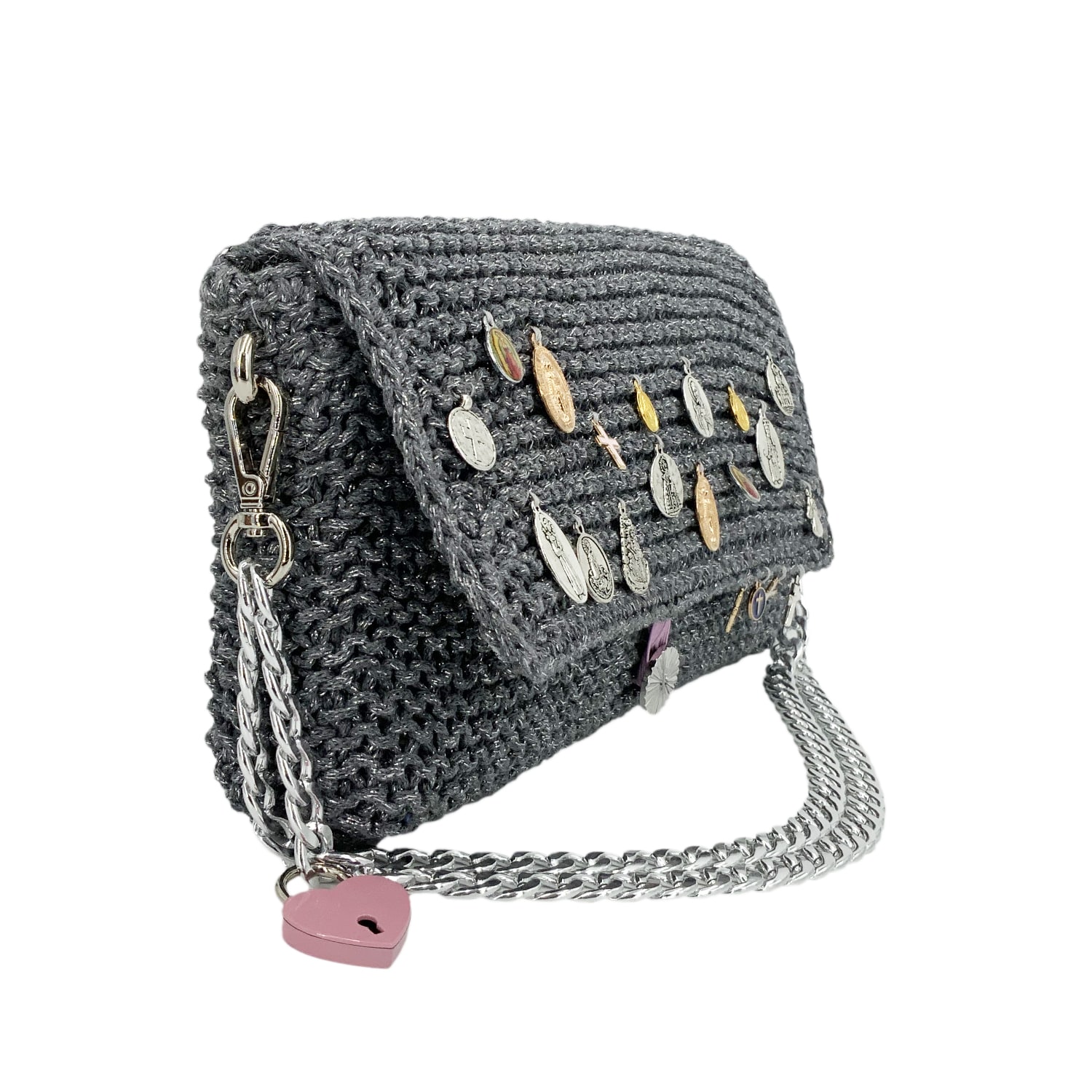 Hilo De Mar Women's Agarimo Hand Knitted Recycled Cotton Bag With Medals - Silver In Silver