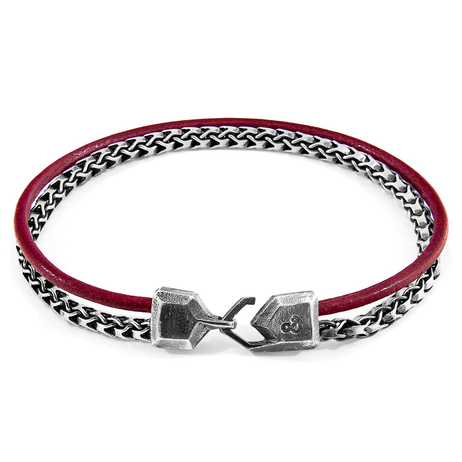 Anchor & Crew Men's Bordeaux Red Bowspirit Mast Silver & Round Leather Bracelet In Red