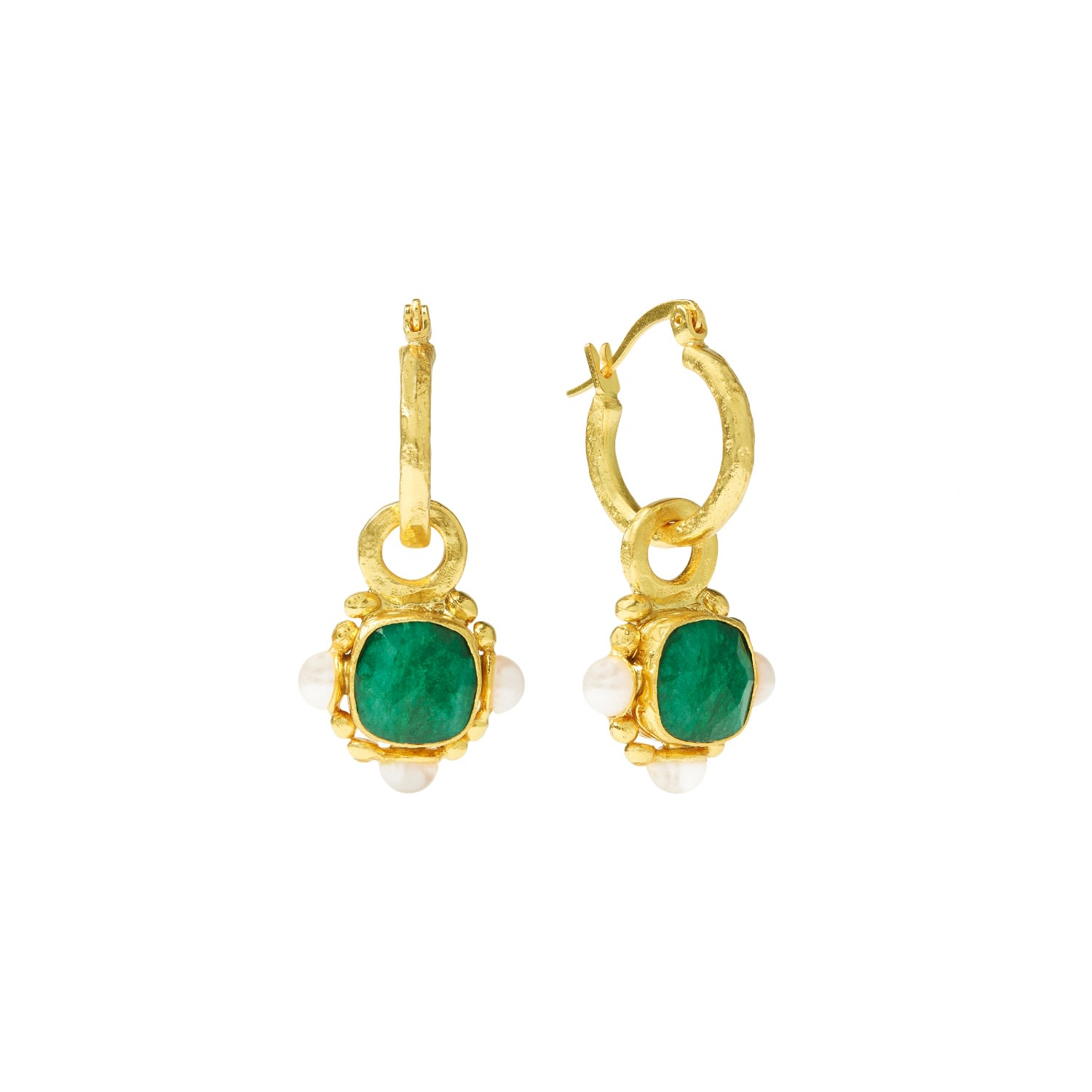Ottoman Hands Women's Green Esther Emerald & Pearl Drop Hoop Earrings