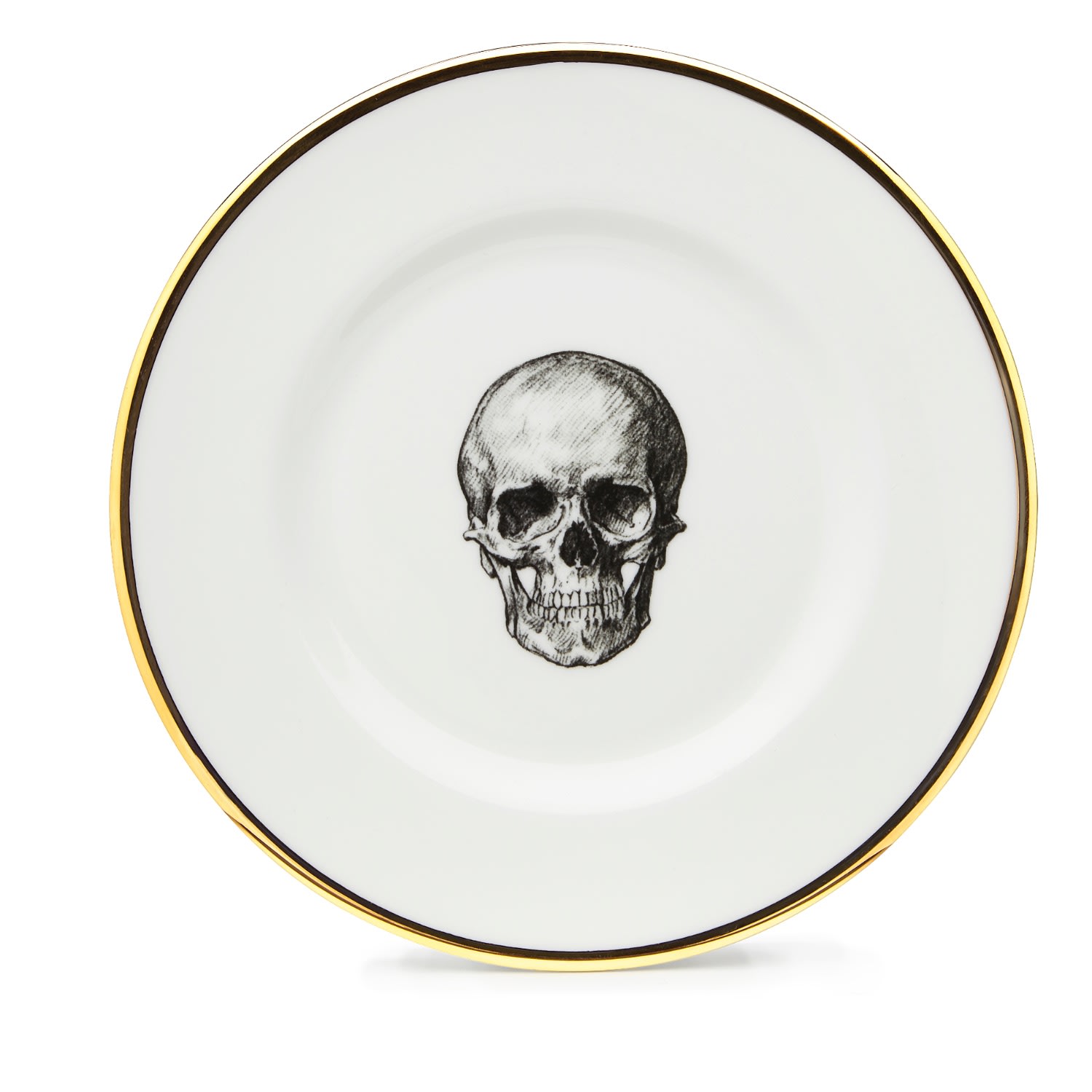 Melody Rose London White / Gold Skull Bone China Dessert Plate In Multi