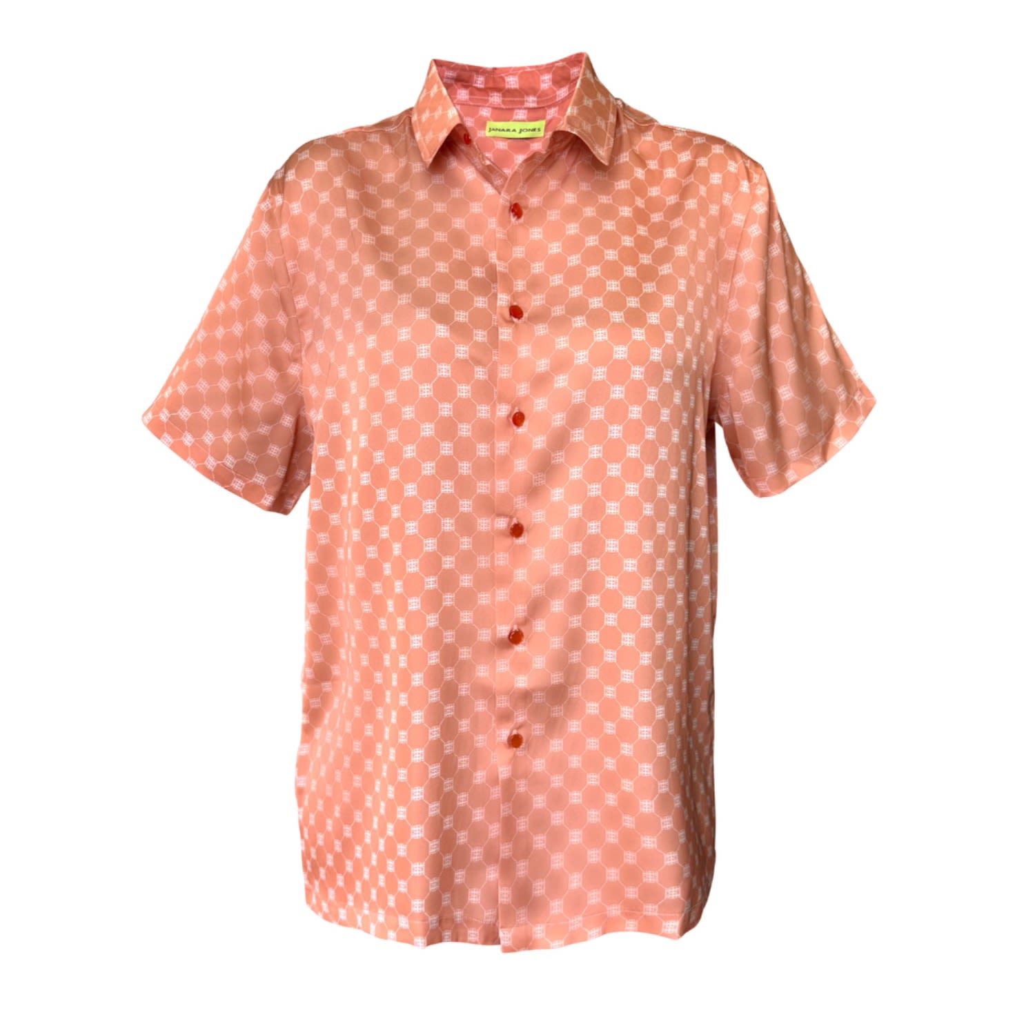 Janara Jones Women's Yellow / Orange Apricot Satin Short-sleeve Unisex Oversized Shirt In Yellow/orange