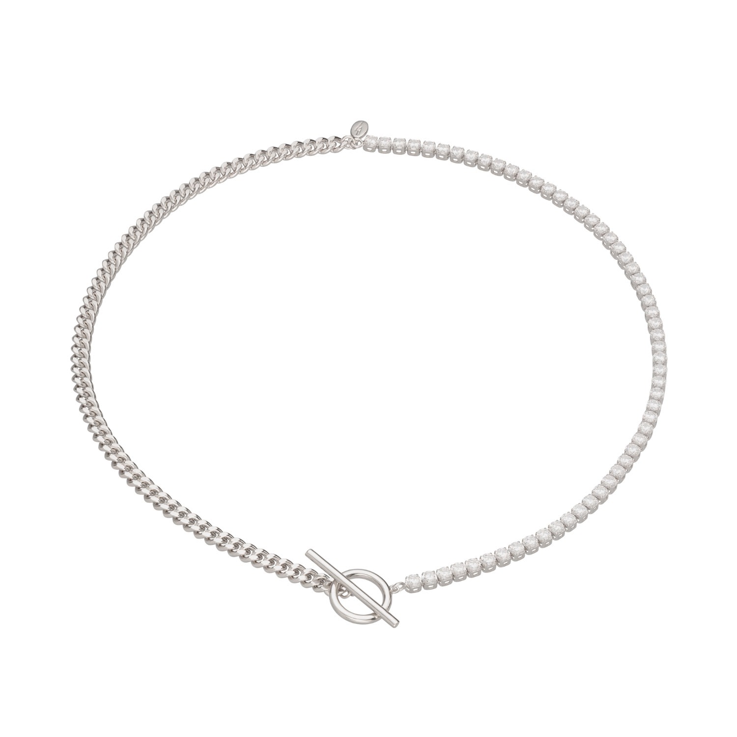 Scream Pretty Women's Silver Tennis & Curb Chain Necklace With T Bar Clasp In Metallic