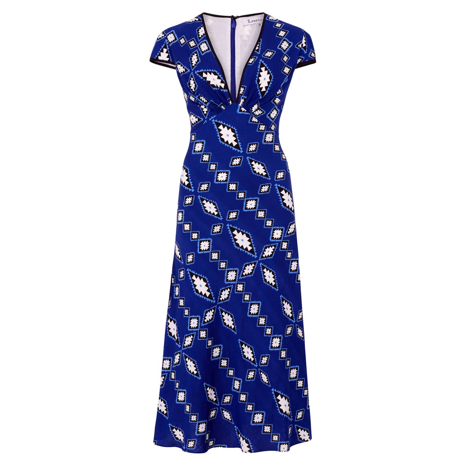 Tamara Dress - Zig Zag Diamond Print - Blue | Libelula | Wolf & Badger