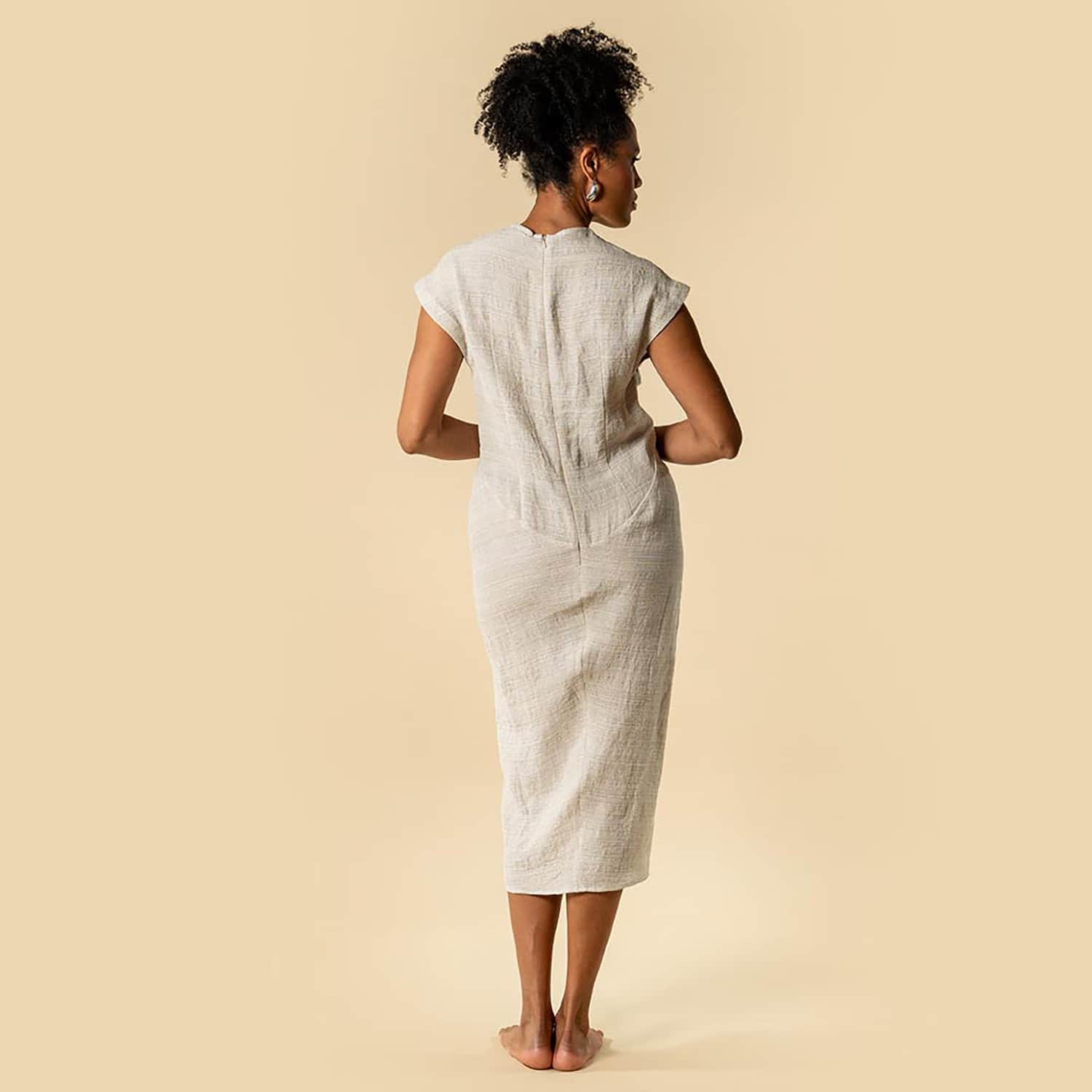 chinese dress ladies Simple Linen Dress with Drawstring Neckline, Sleeveless Midi Dress main image 0
