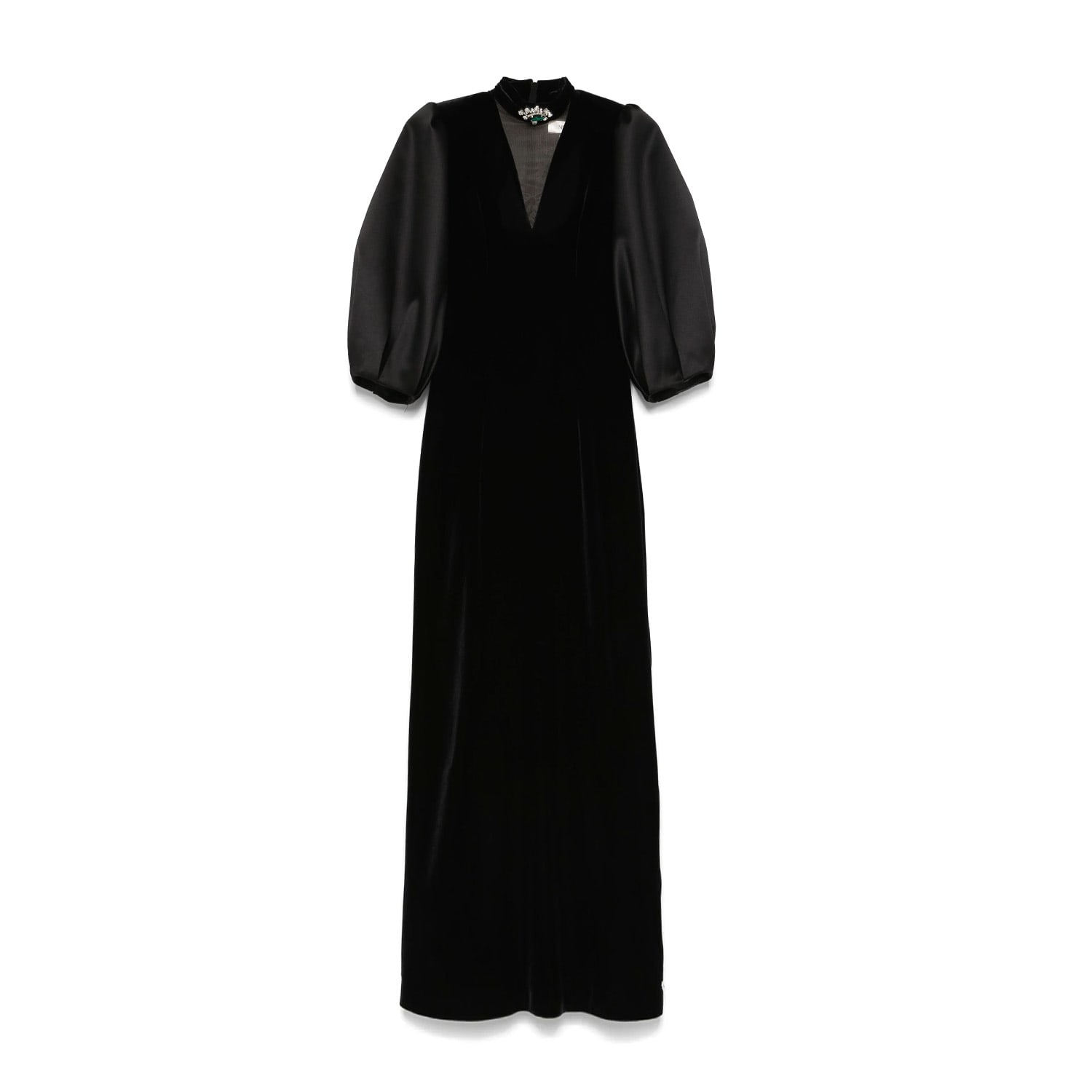 Nissa Women's Puff Sleeves Velvet Midi Dress Black In Black