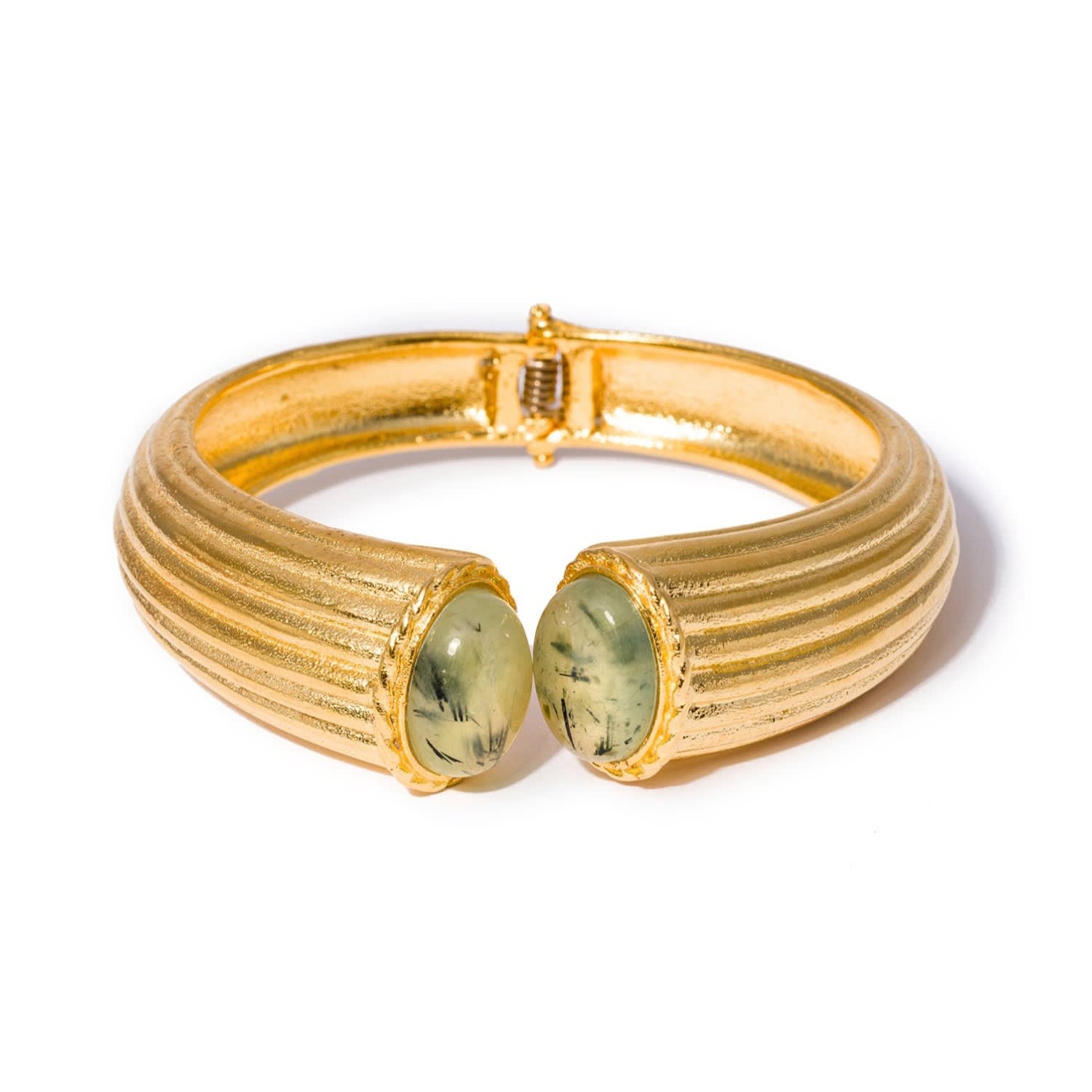 Kybele Studio Women's Gold / Green / Yellow Gold Prehnite Cabochon Cuff Bracelet In Multi
