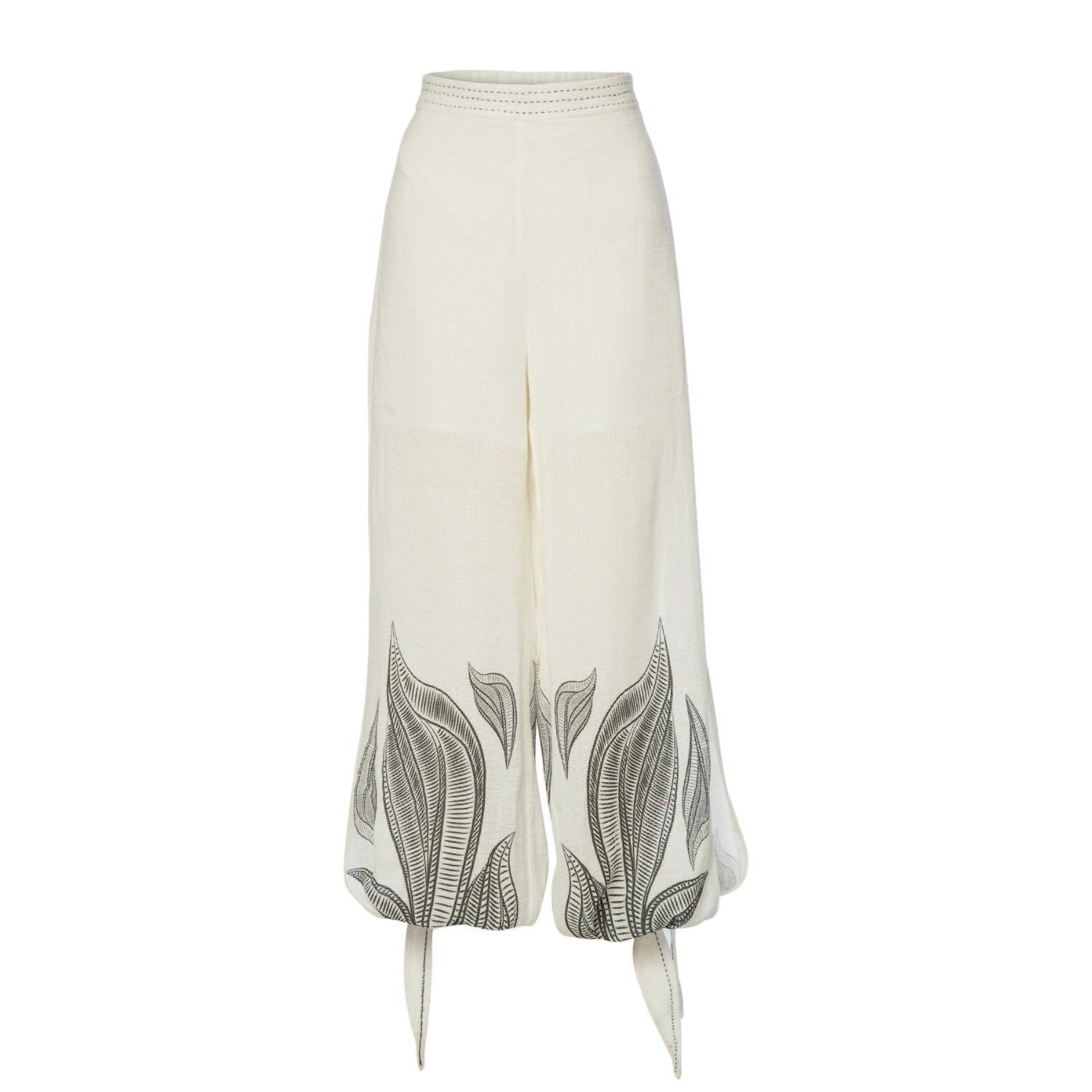 Women&women Women's White Hegra, Side-slit, Black Decorative Printed, Lined, Cotton, Harem Pants In White