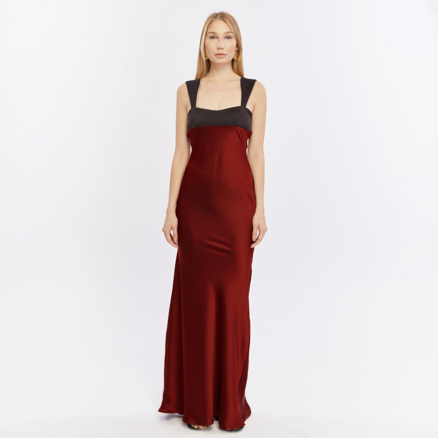 slim fit dress slacks Maroon Long Sleeves Fit and Flare Wrap Maxi Dress with Lace Belt for W main image 0