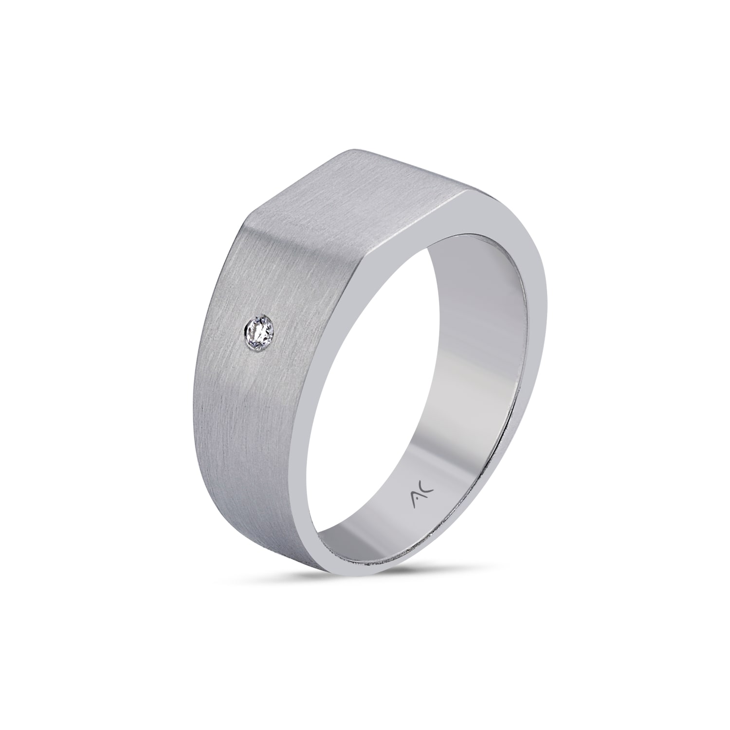 Aleyna Cebeci Jewelry Men's Handcrafted Silver Square Signet Ring With Diamond