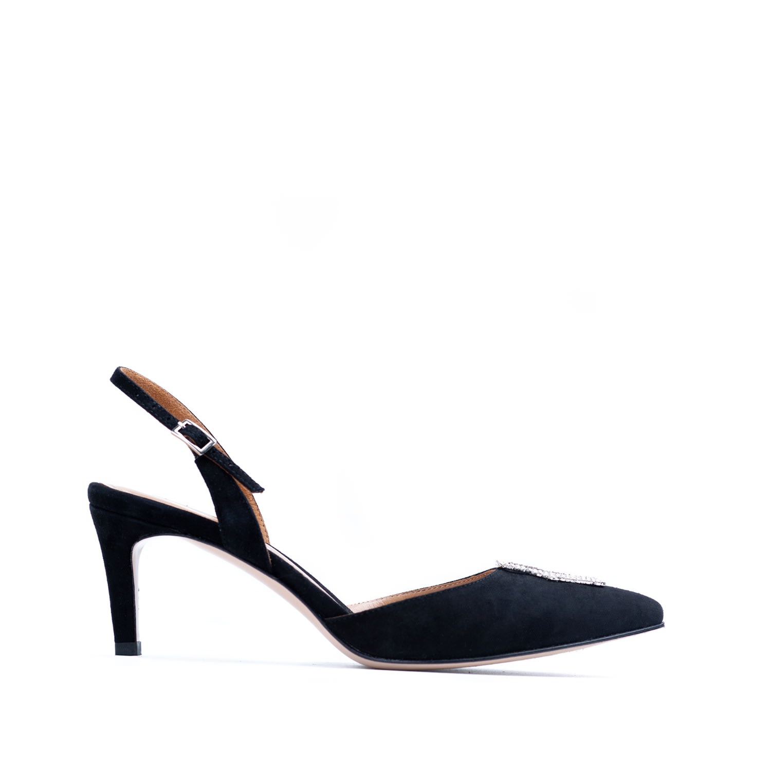 Ginissima Alice Black Suede And Crystal Buckle Slingback Pumps In Black