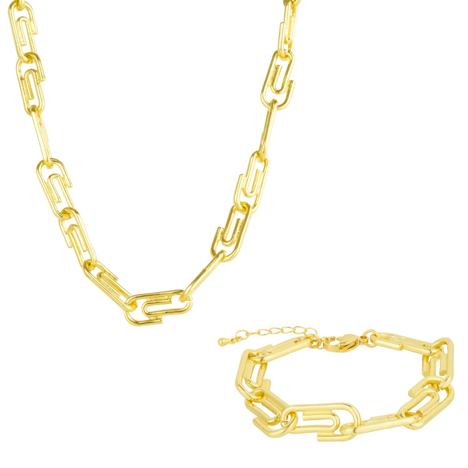 Mejoma Women's Paperclip Chain Gold Designer Necklace & Bracelet Set