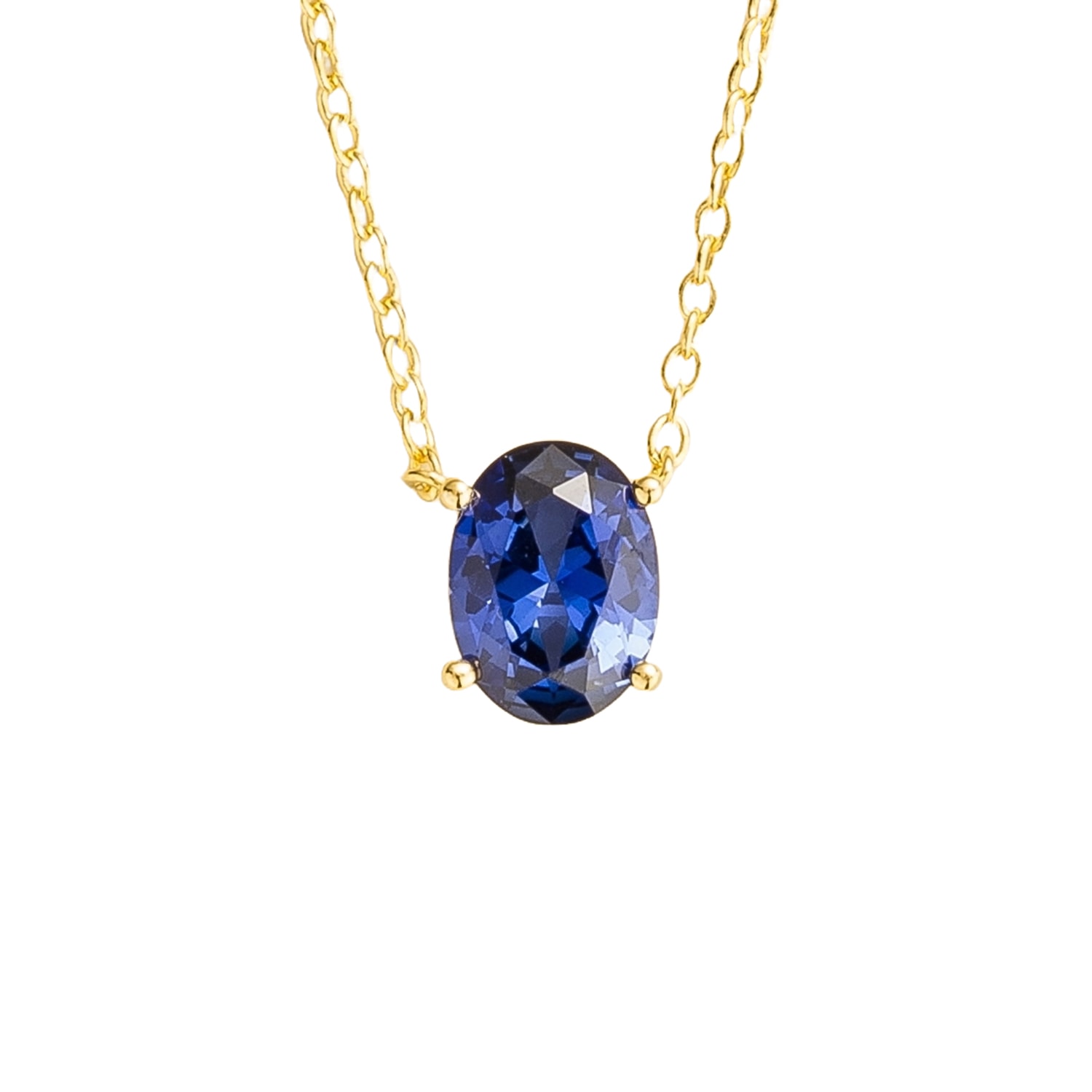 Women’s Gold / Blue Ova Gold Necklace Set With Blue Sapphire Juvetti