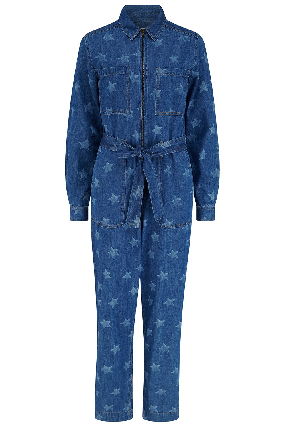 Sugarhill Brighton Women's Anwen Boilersuit Mid Blue Denim, Bleached Stars