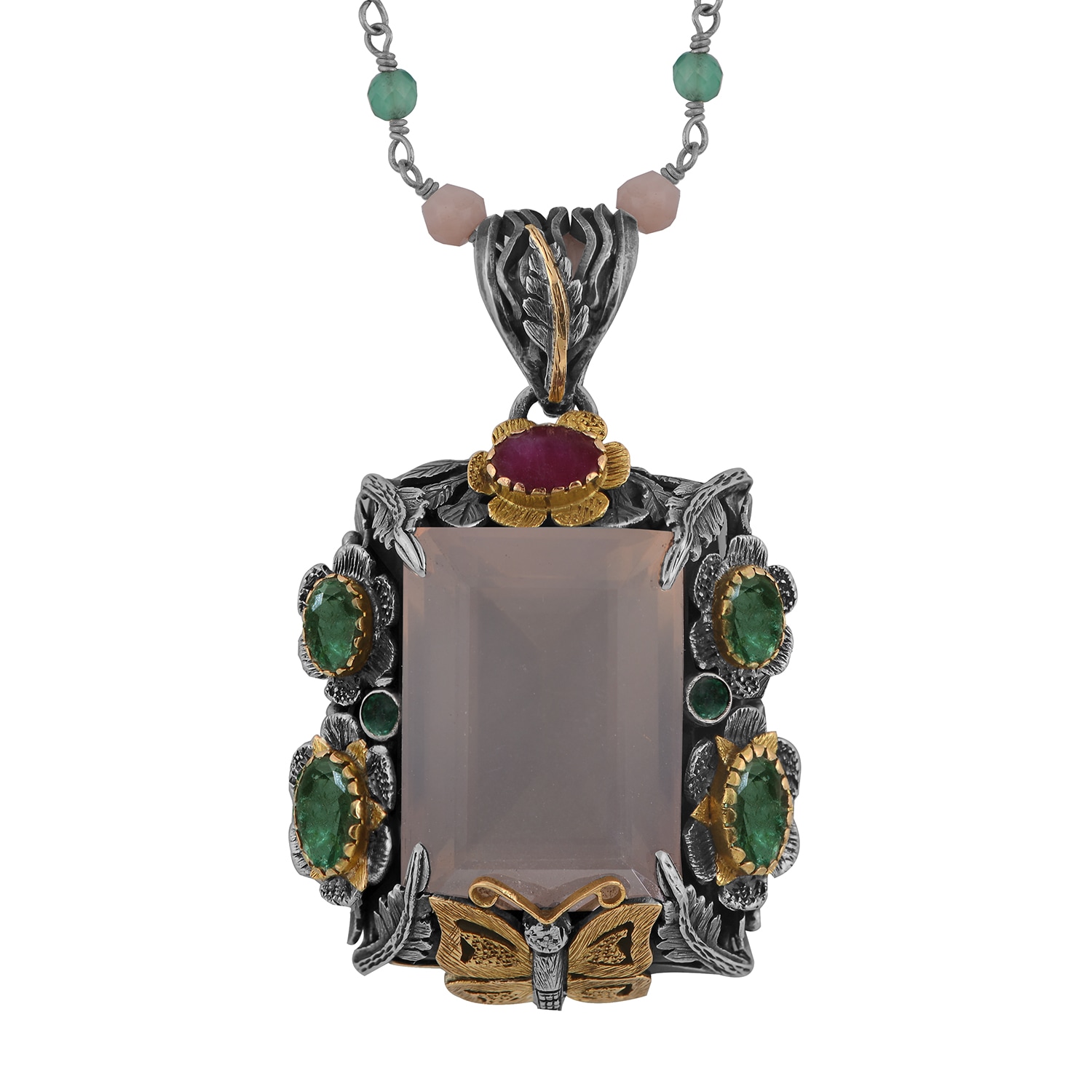 Women’s Pink / Purple Salma Rose Quartz Emerald Ruby Pendant Emma Chapman Jewels