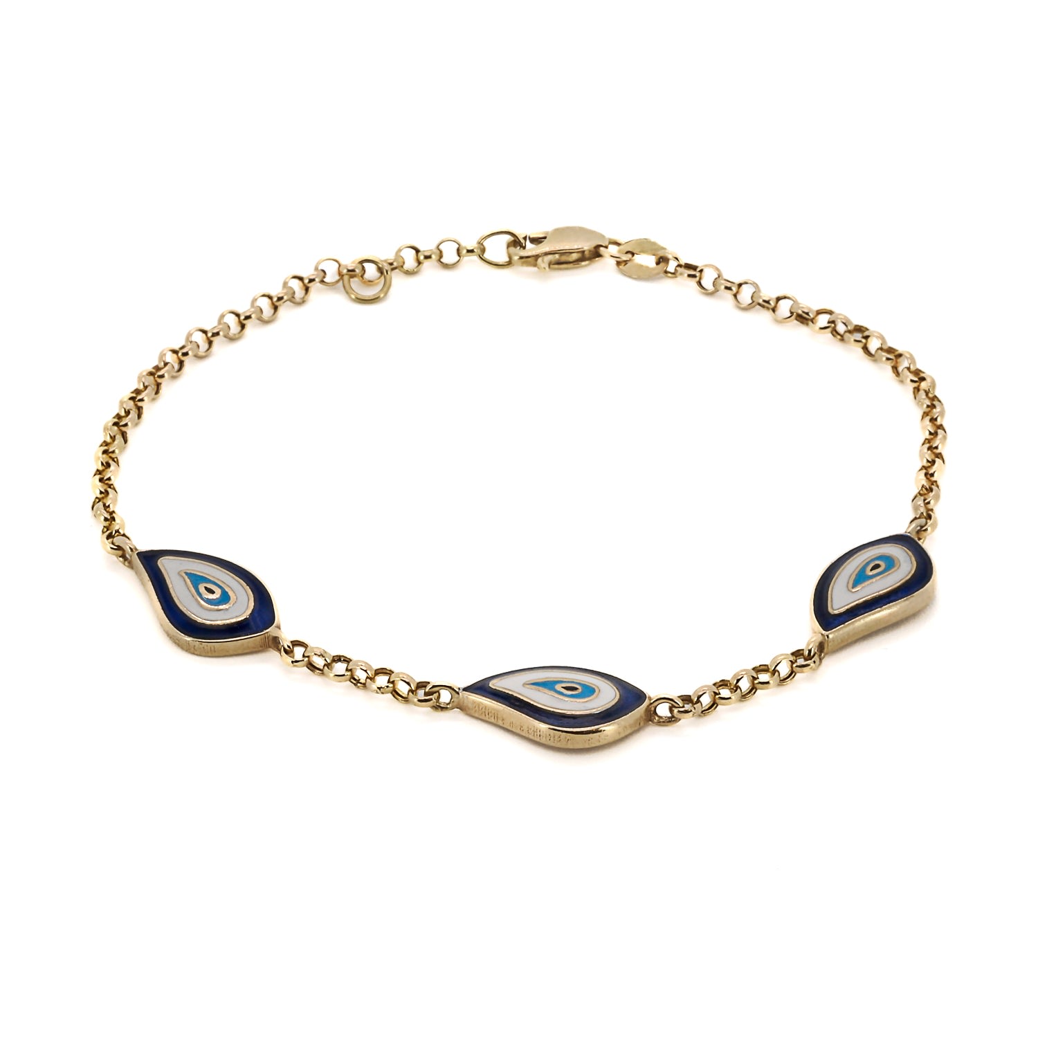 Women’s Gold / Blue Teardrop Evil Eye Solid Gold Fine Bracelet - Gold Ebru Jewelry