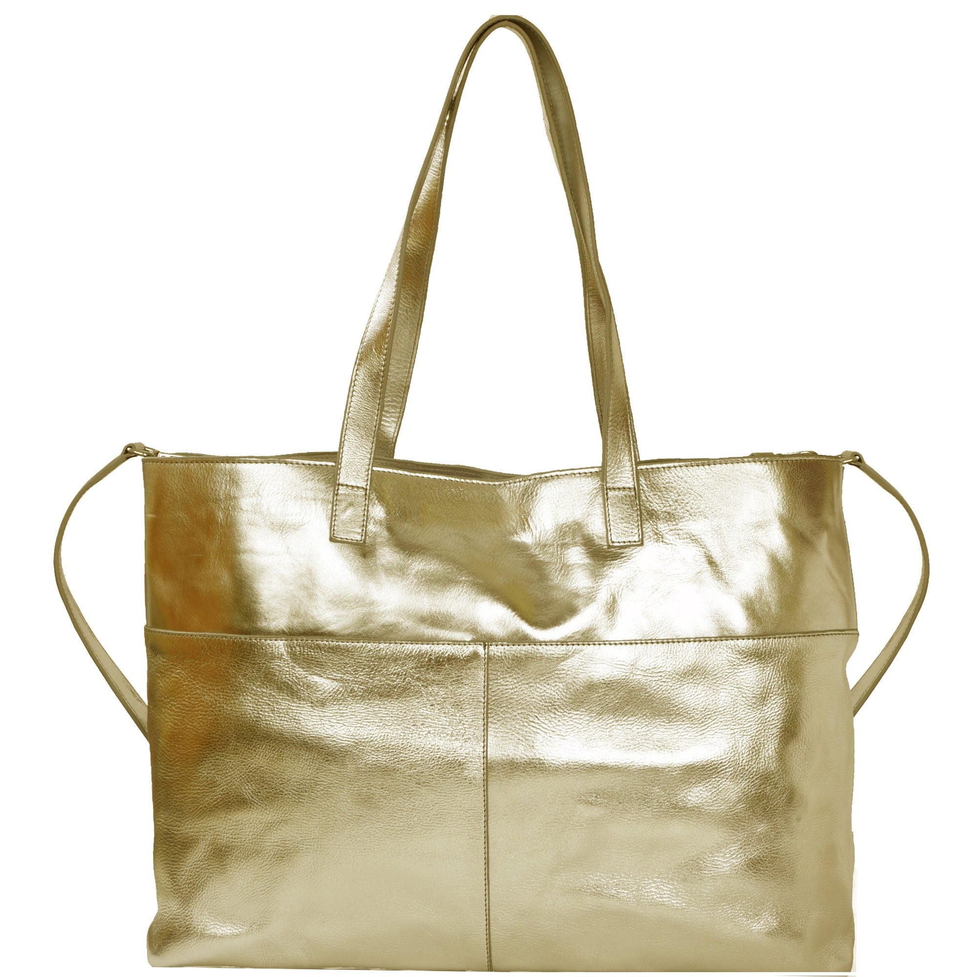Women’s Gold Horizontal Metallic Leather Tote Bag Brix+Bailey