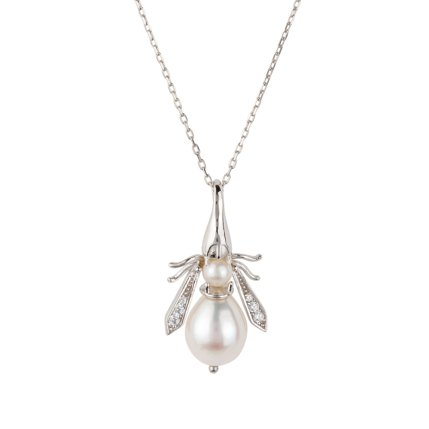 Women’s Silver / White Pearl Gemstone Honey Bee Pendant Necklace Silver Latelita