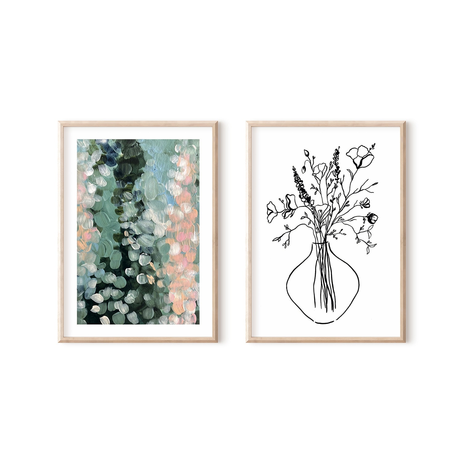 Neutrals / Pink / Purple Apricot Blossom And Wild One Abstract Print Pair A3 297 X 420Mm Emily M Art & Design