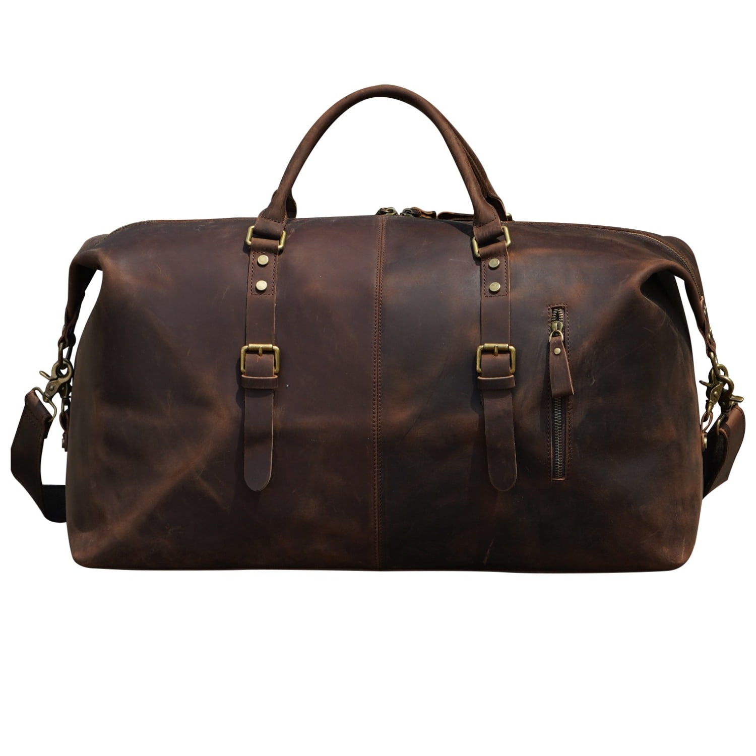 Touri Women's Zip Detail Genuine Leather Holdall - Dark Browns