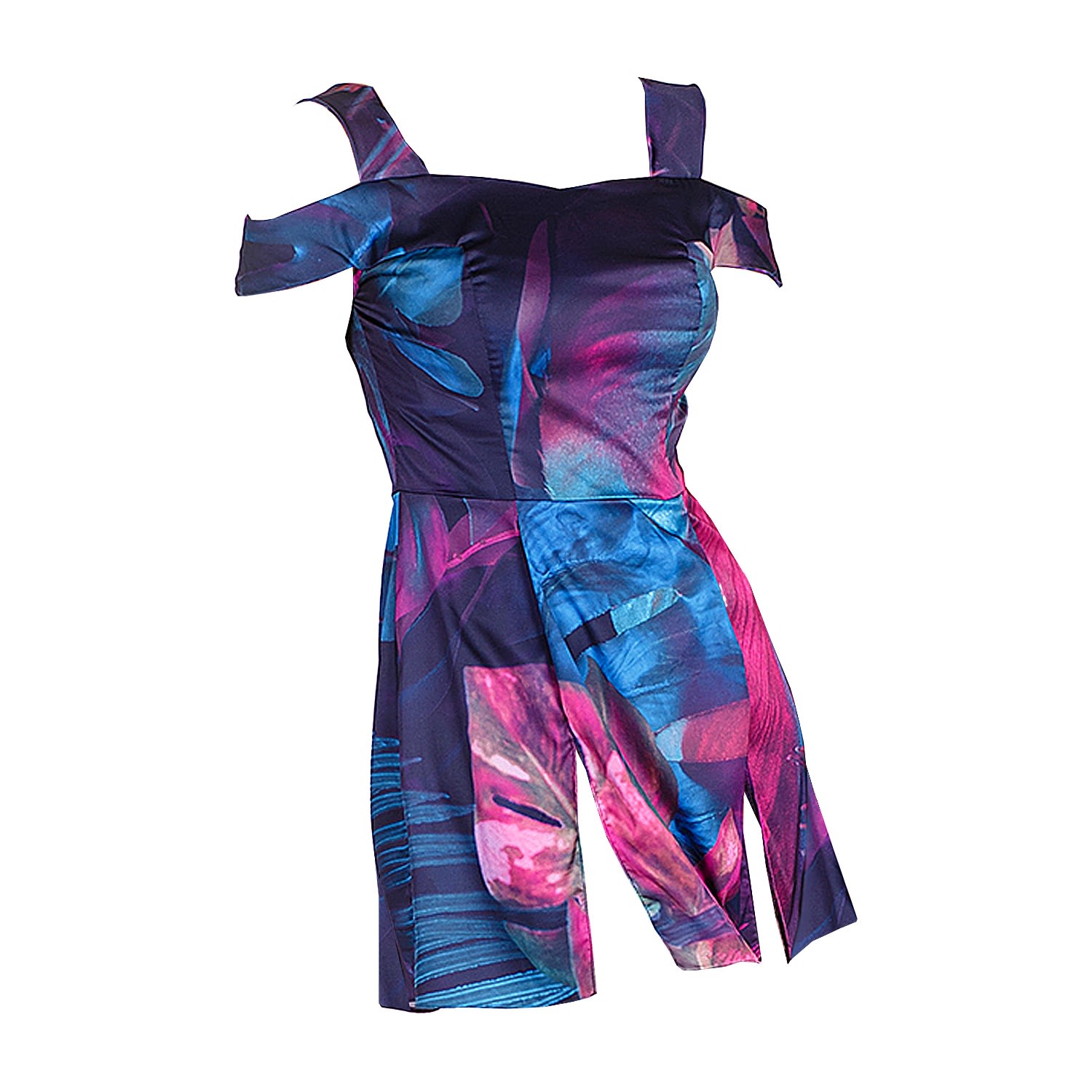 Maison Bogomil Women's Tight Satin Dress With Tropical Print