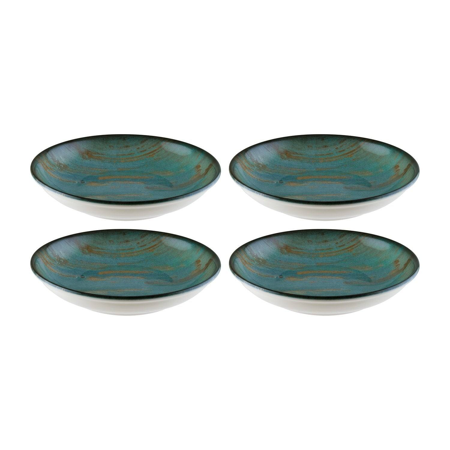 Turgla Home Blue / Brown Madera Round Decorated Porcelain Salad, Side, Breakfast, Bowl Set Of Four