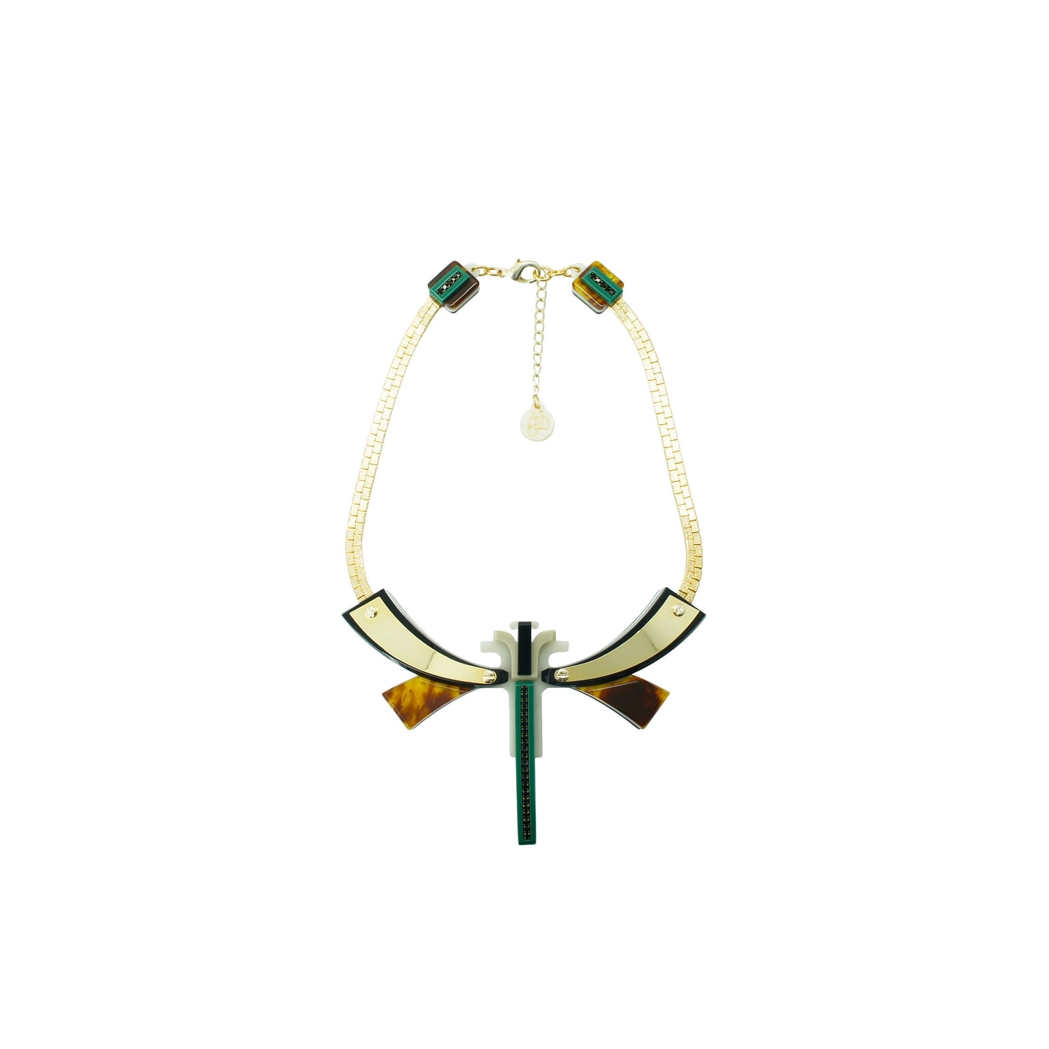 Gissa Bicalho Women's Brown / Green Handmade Acrylic Necklace Dragonfly