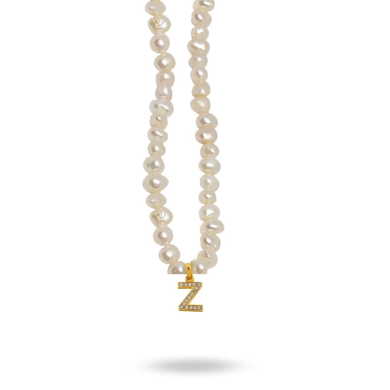 Mono Letter Pearl Necklace Z | LINYA JEWELRY | Wolf & Badger