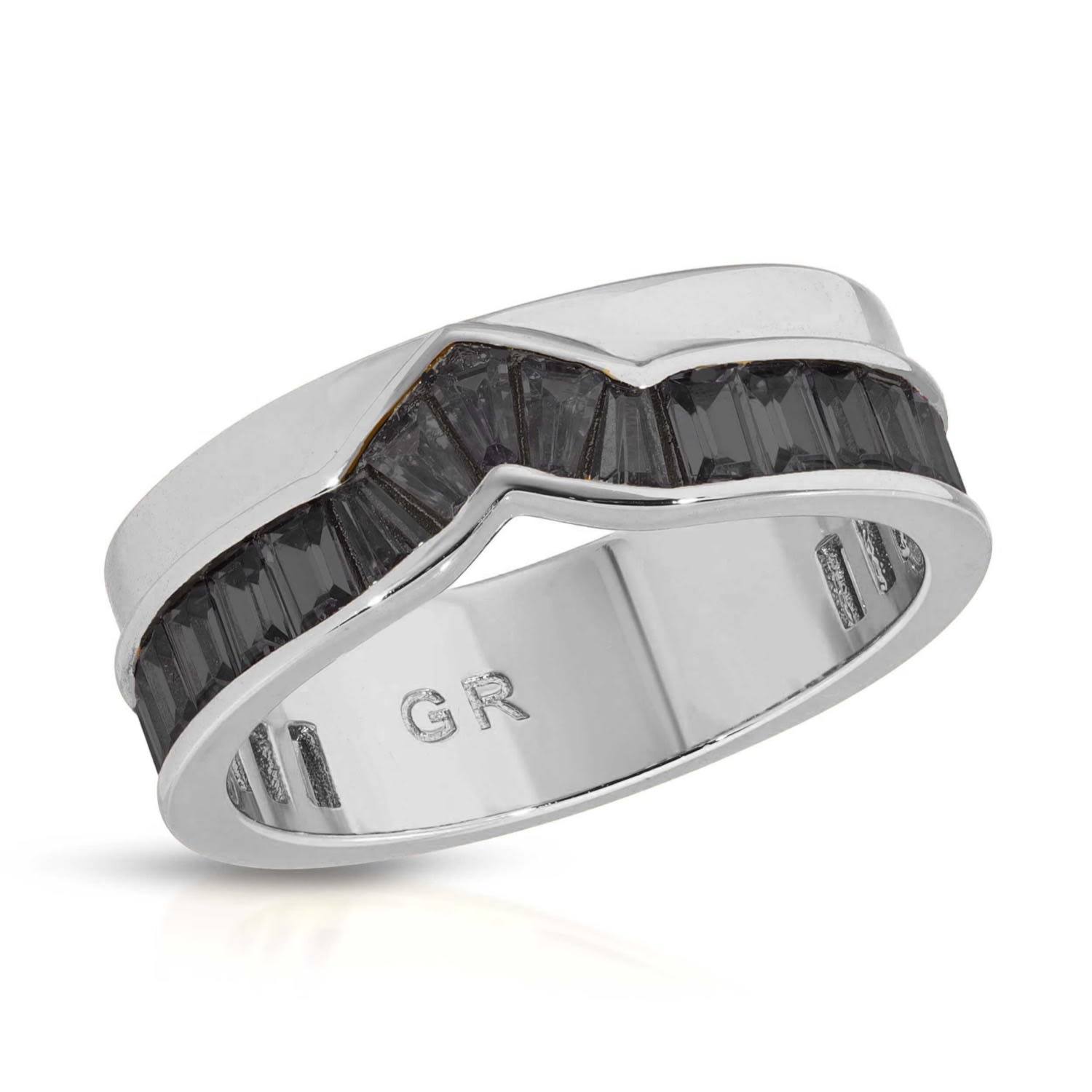 Women’s Peak Baguette Band Ring- Black, Silver Glamrocks Jewelry