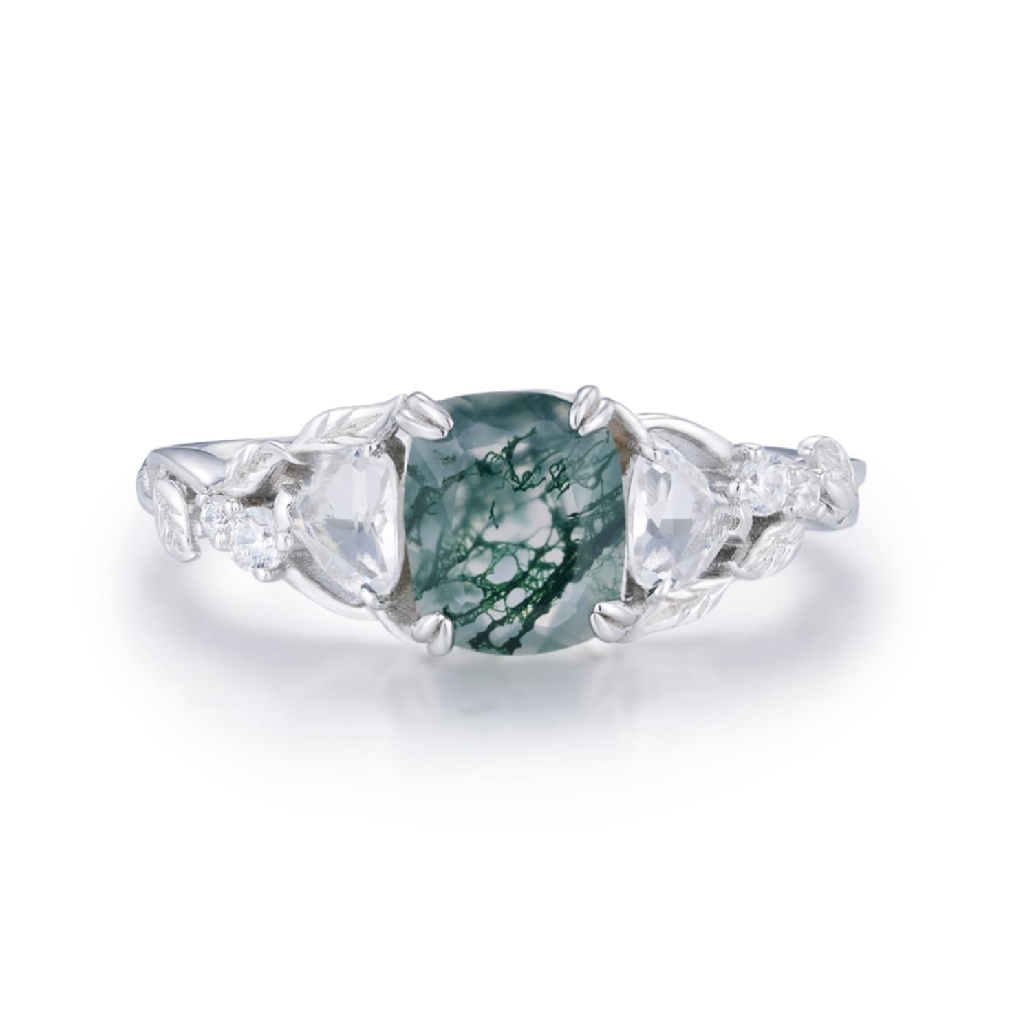 Women’s Silver Starlight Serenade Moss Agate Ring White Gold Vermeil Azura Jewelry New York