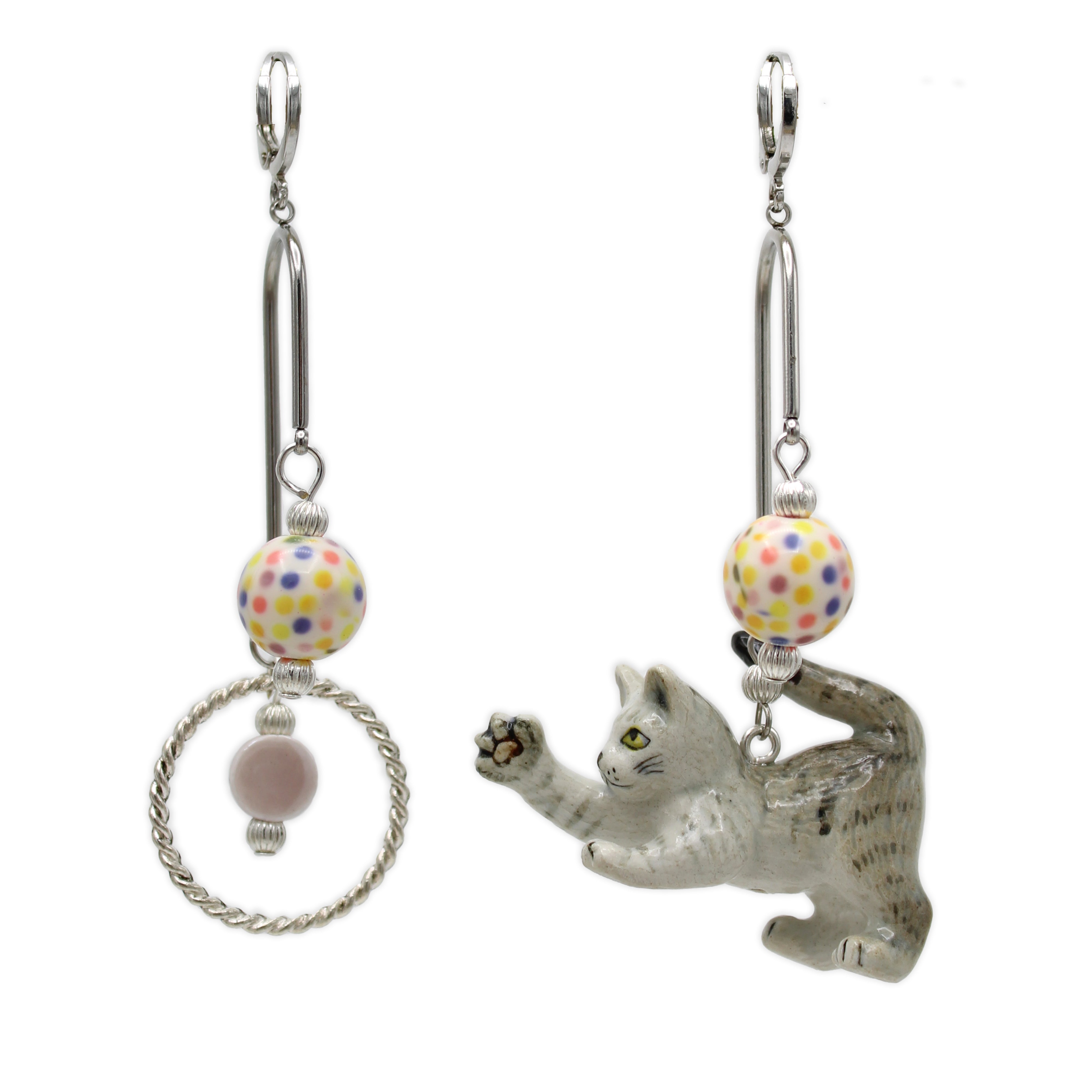 Midnight Foxes Studio Women's Playful Cat Silver Earrings In Gray