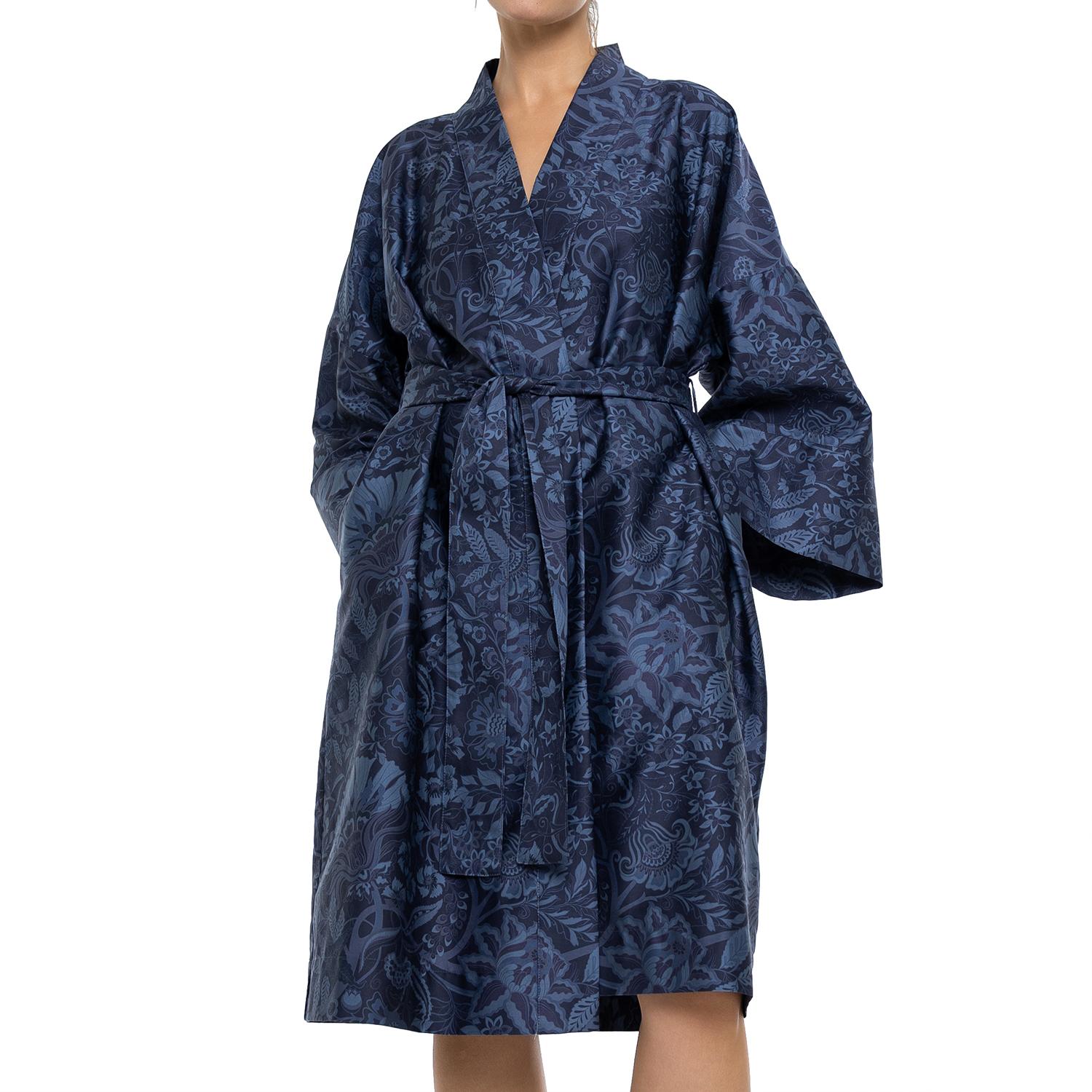 Decoflux Home Women's Blue Cotton Sateen Kimono Robe Boho Indigo