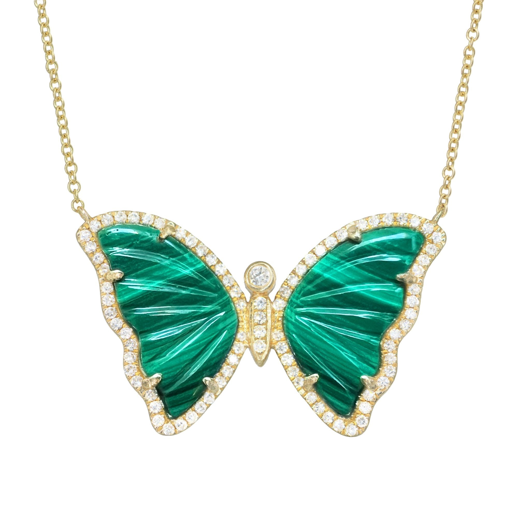 Kamaria Women's Gold / Green Large Malachite Butterfly Necklace With Diamonds