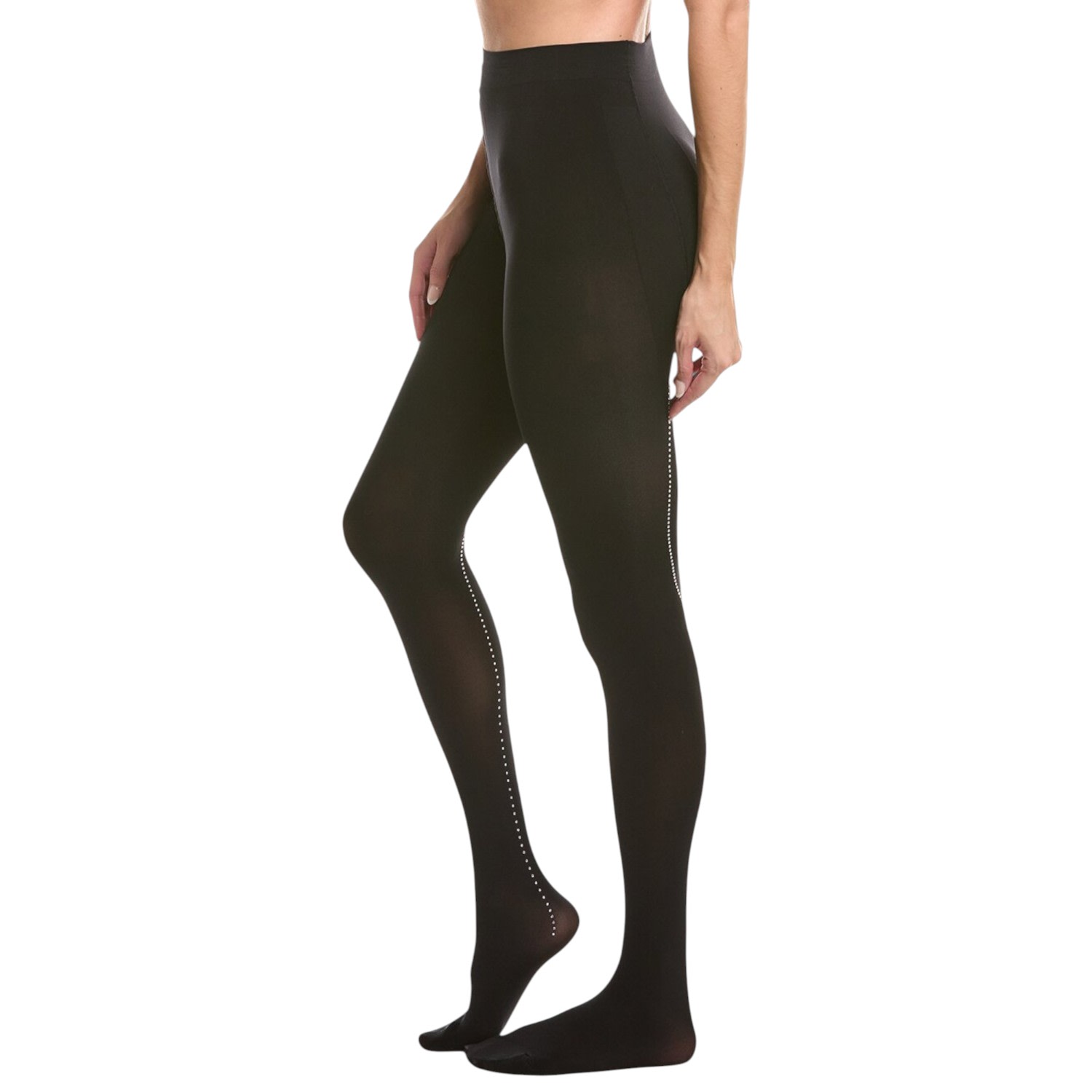 High Heel Jungle By Kathryn Eisman Women's Black Satellite Crystal Back Seam Opaque Tights In Black