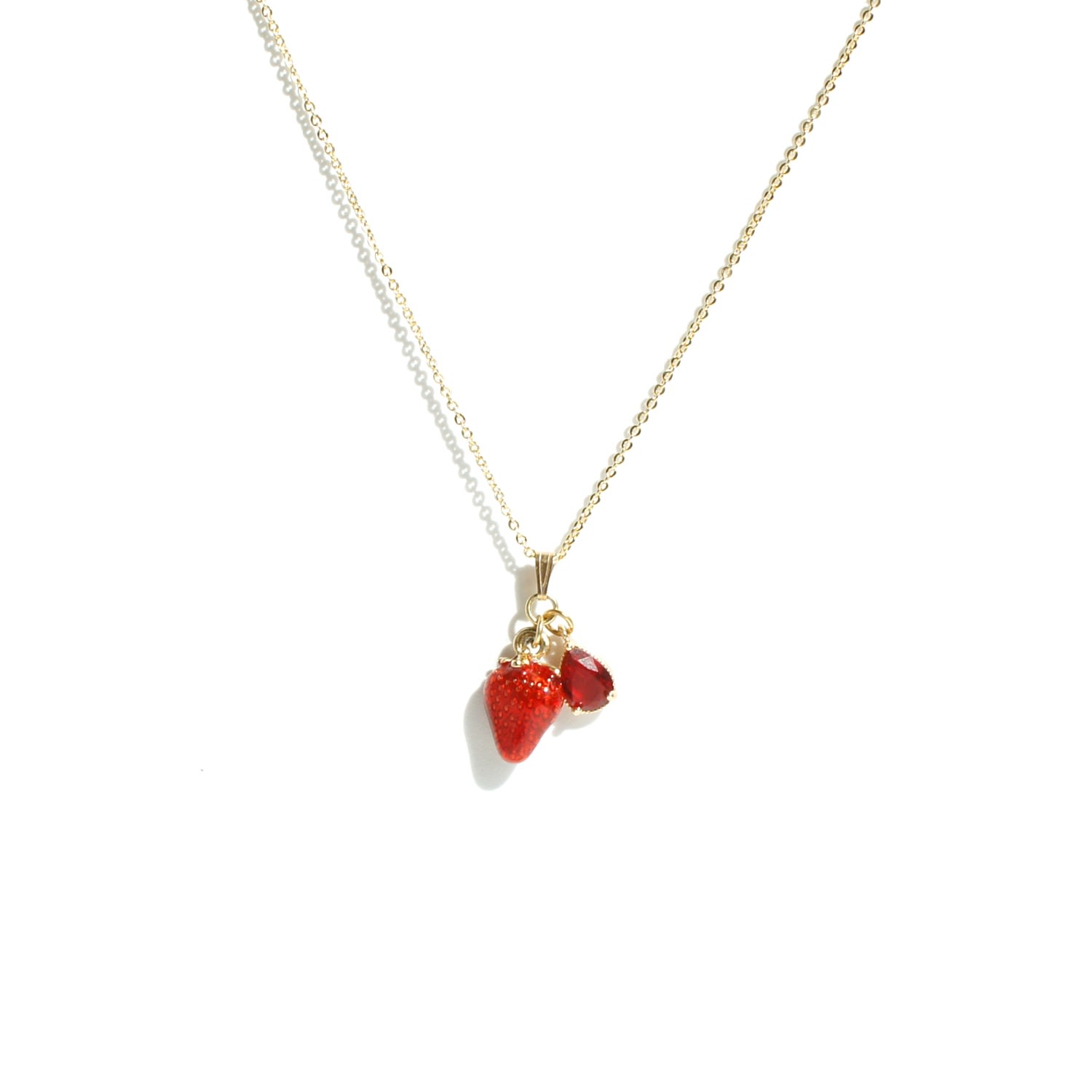 I'mmany London Women's Red Fruity Chain Necklace With Enamel & Crystal Pendant - Strawberry