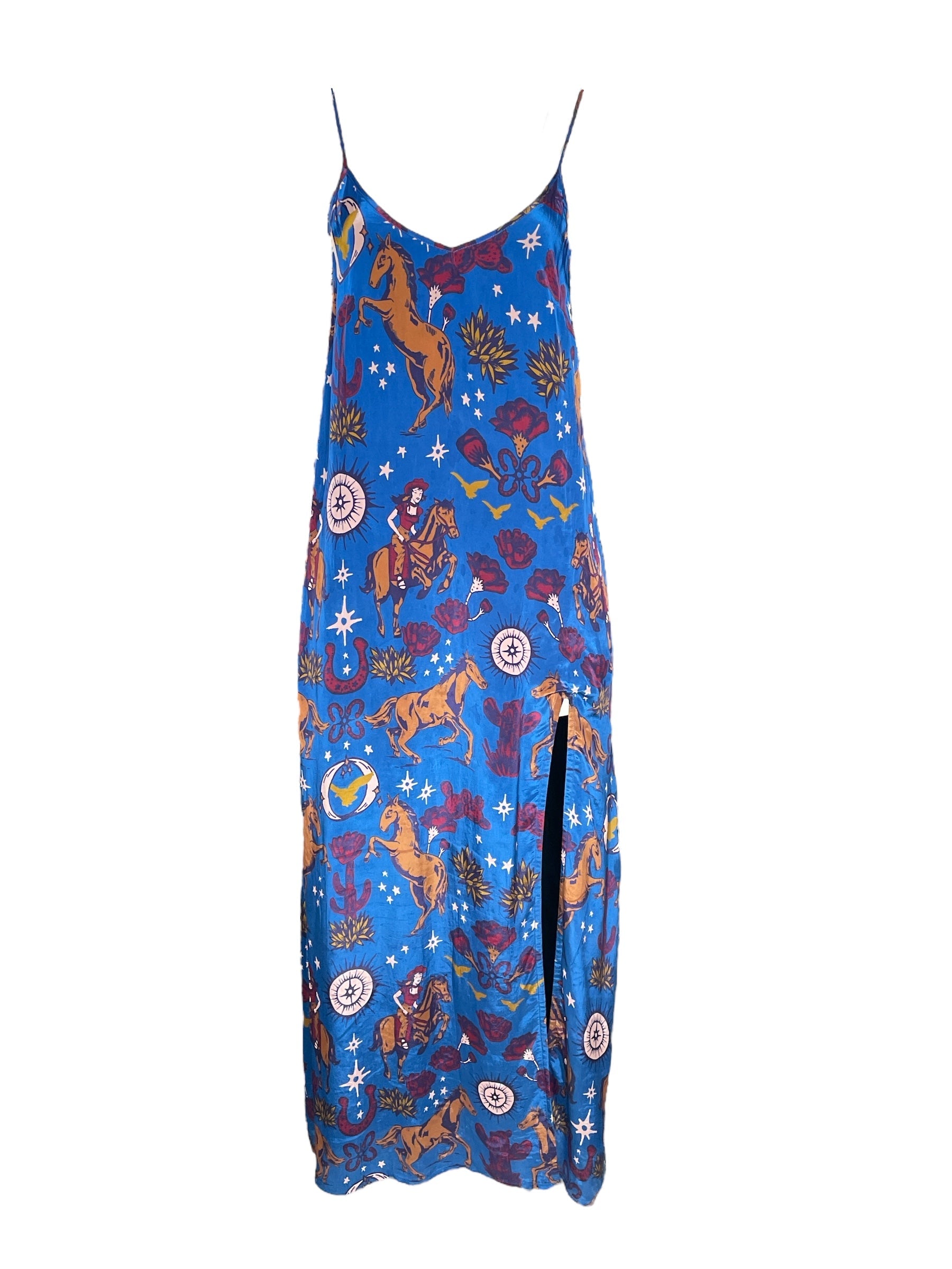 Women's Blue / Brown / Red Blue Easy Rider Star Viscose Dress | Small | Any Old Iron