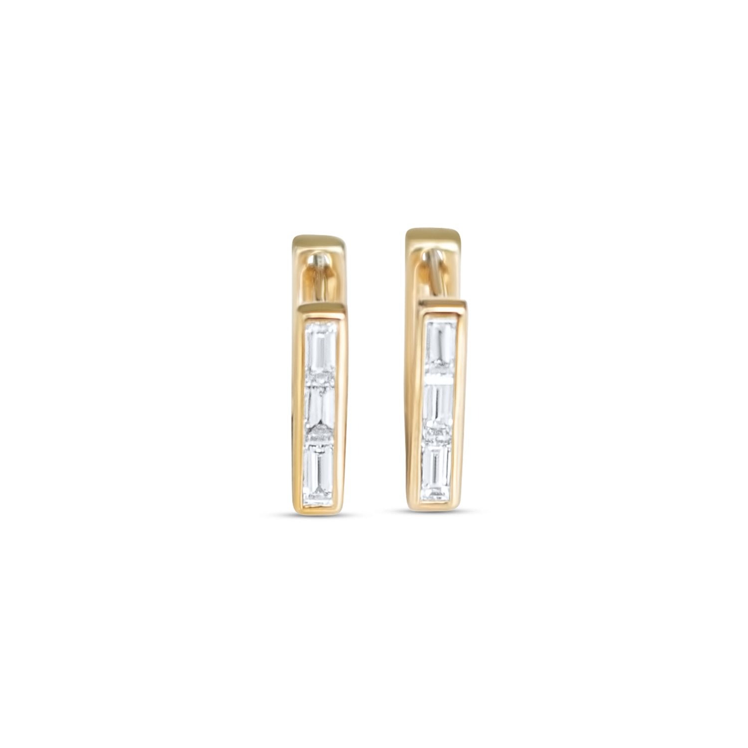 Women’s White Skinny Square Huggie Earrings With Three Diamond Baguettes Rinoor