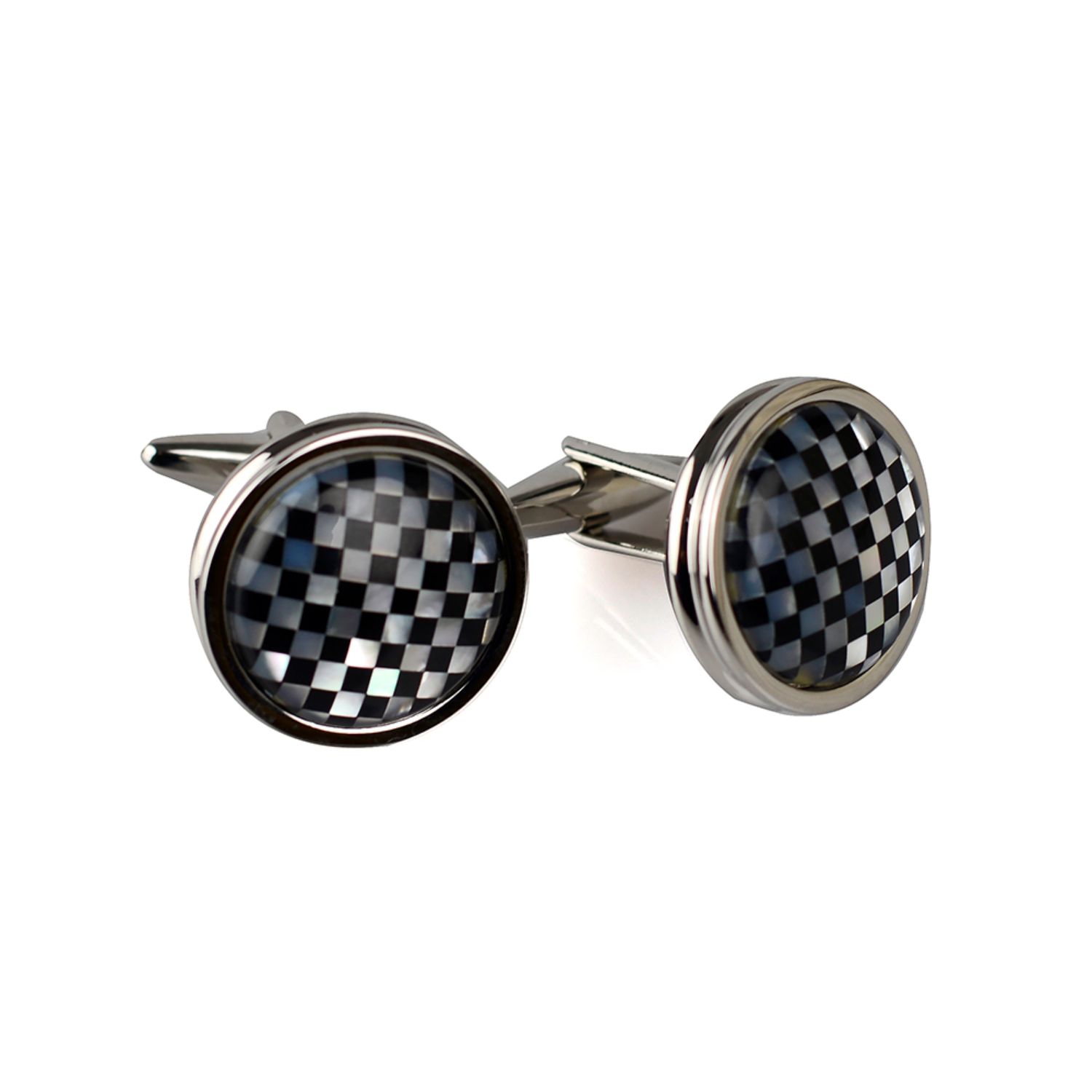 David Wej Men's Black / Silver Round Patterned Cufflinks - Silver In Multi