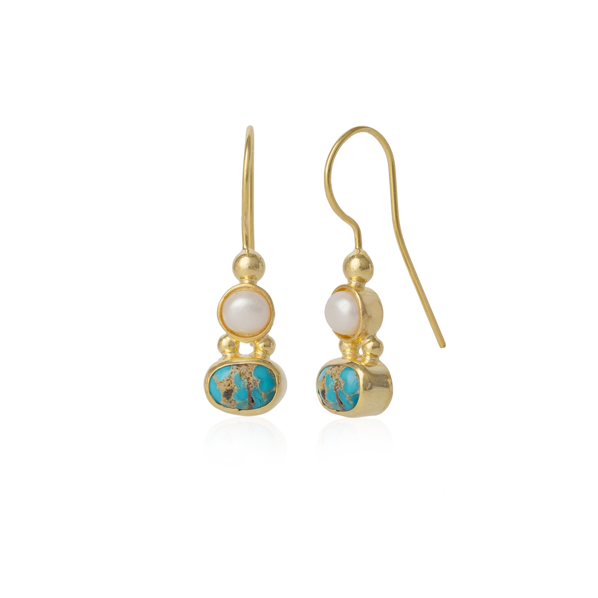 Spero London Women's Turquoise Authentic Sterling Silver Drop Gold Plated Earring In Gold
