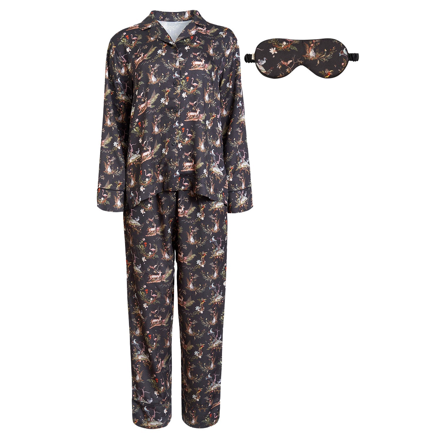 Fable England Women's Wonderland Black Pyjamas & Wonderland Black Sleep Mask Set In Black