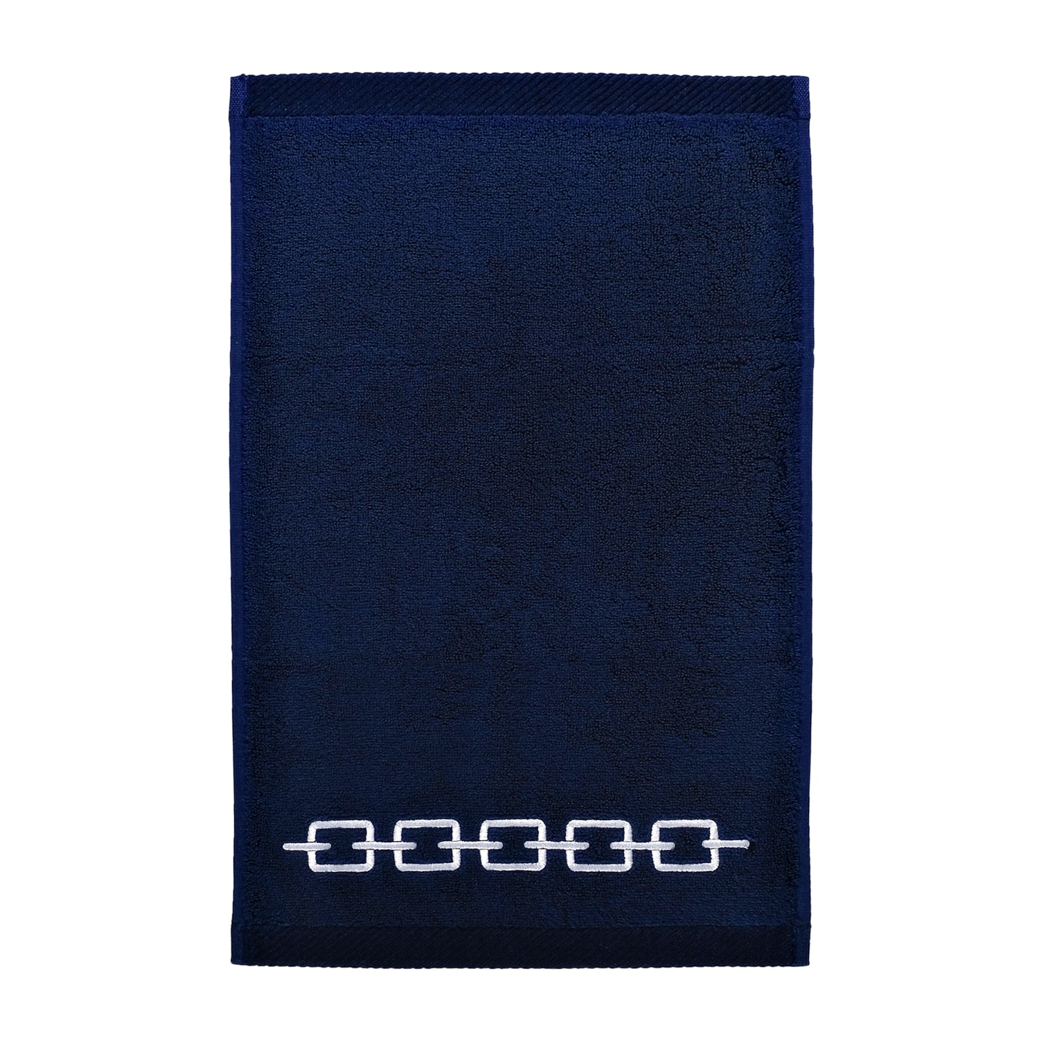 Km Home Collection Blue / White White Chain Embroidery Hand Towel In Blue