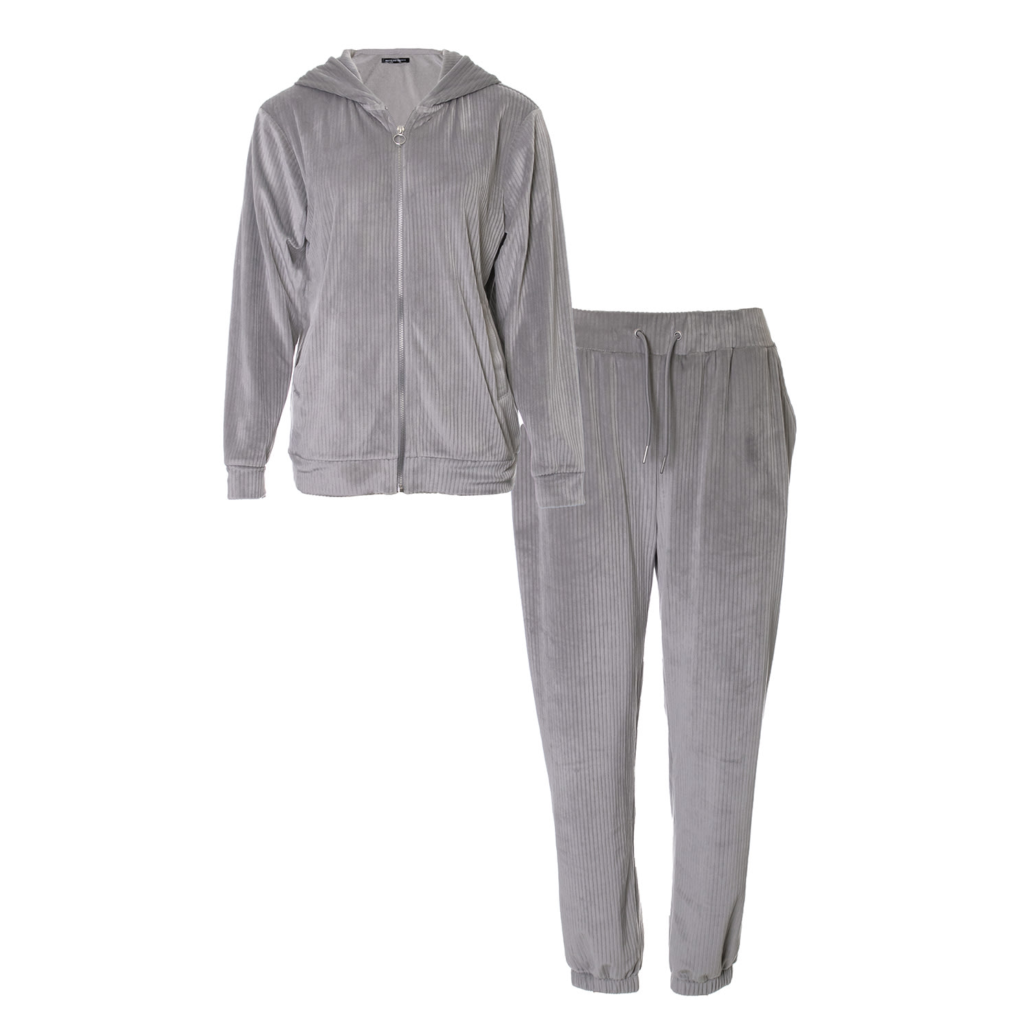 Pretty You Velour Hoody Jogger Set In Grey In Grey