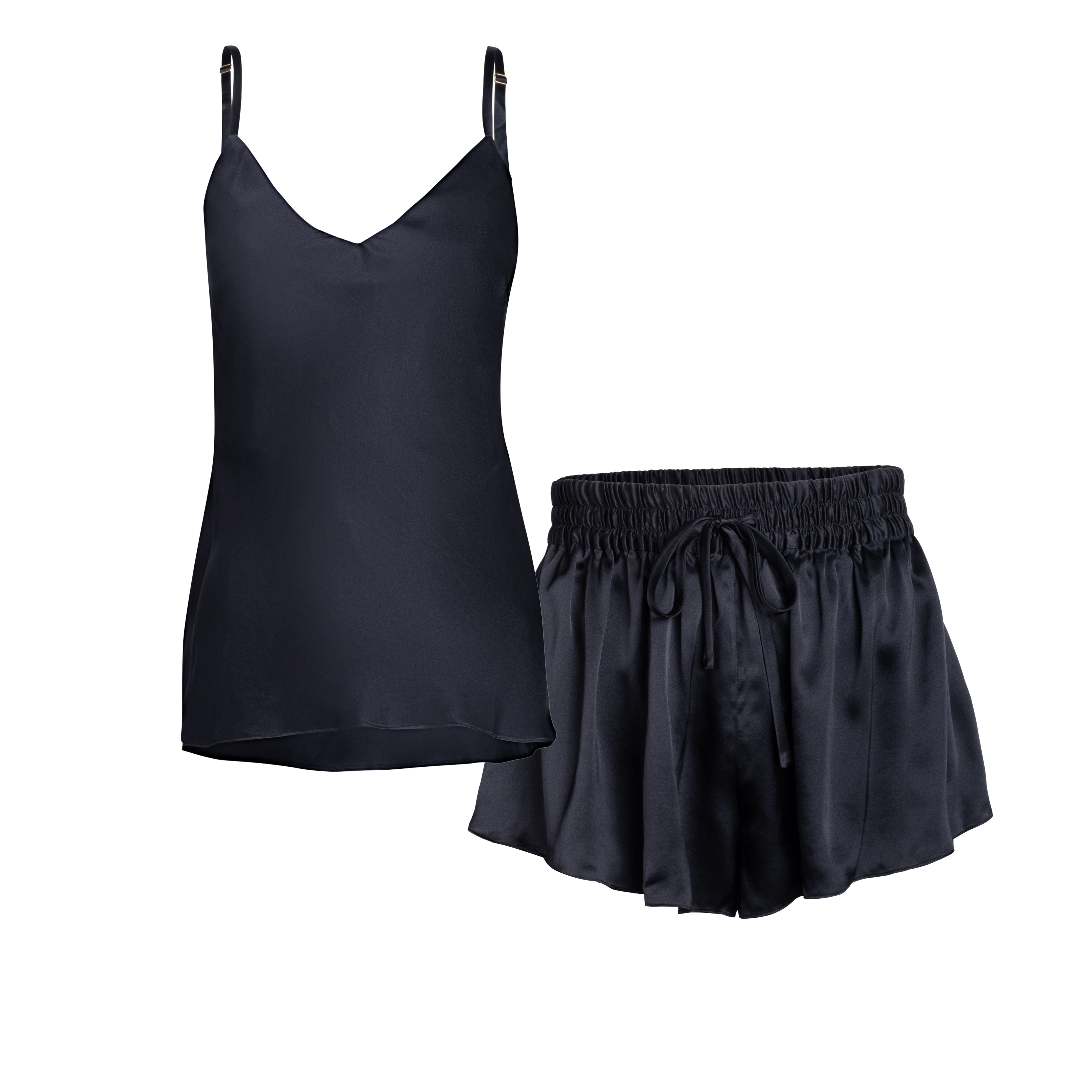 Women’s Black Silk Camisole & Pleated Short Set In Noire Small Je Mrite