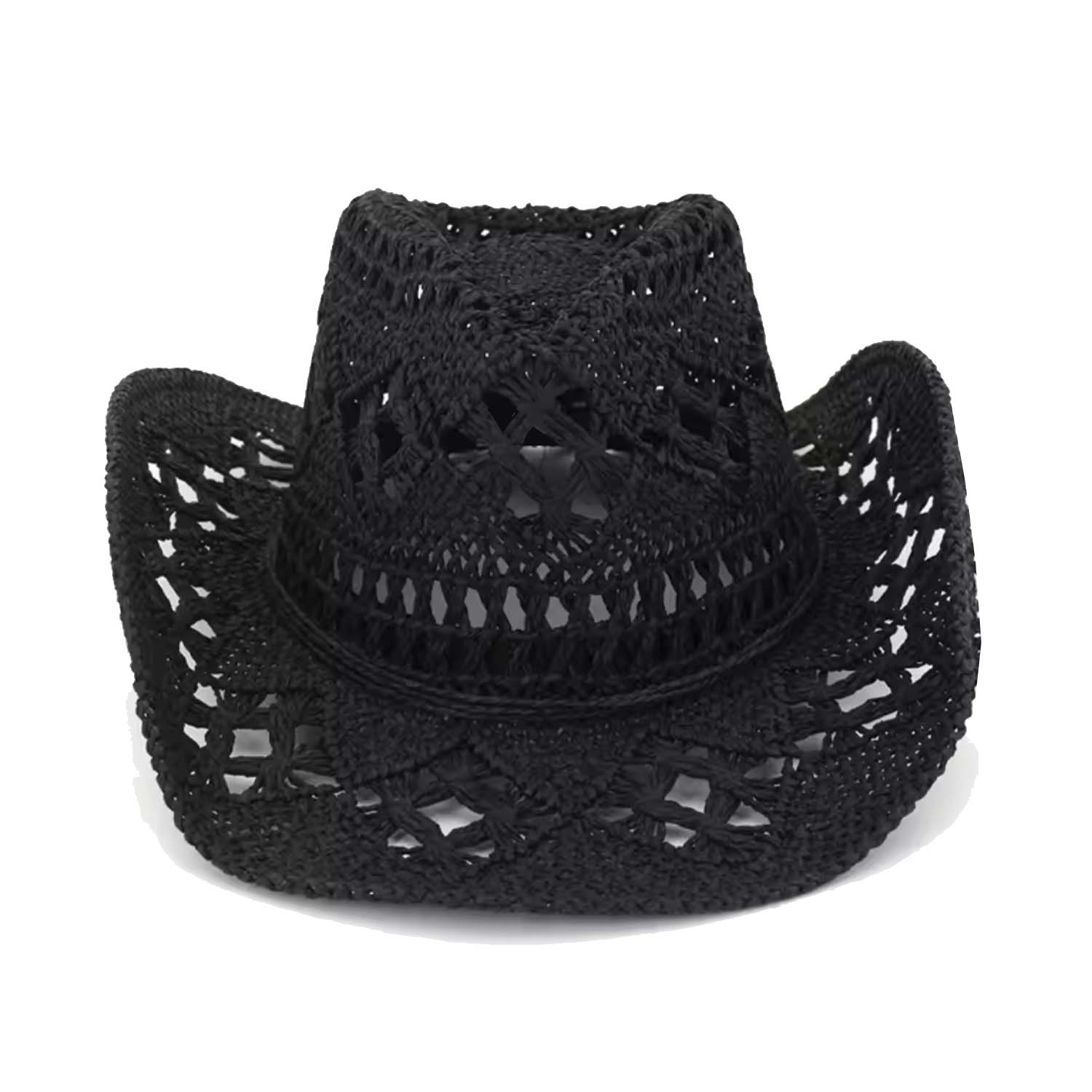 Women's Handmade Black Natural Straw Western Cowboy Hat | One Size | Chanel Joan Elkayam