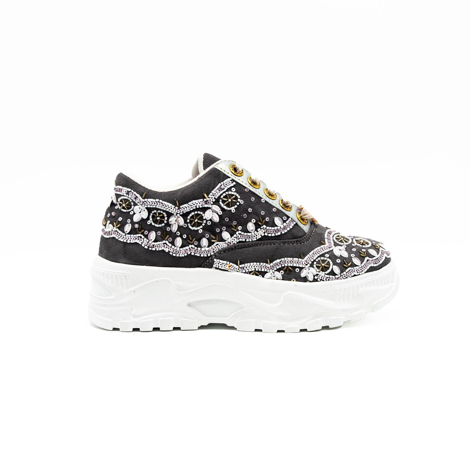 Rettrose Women's Grey The Ava Luxury Slate Suede Handmade Embellished Trainers In Grey