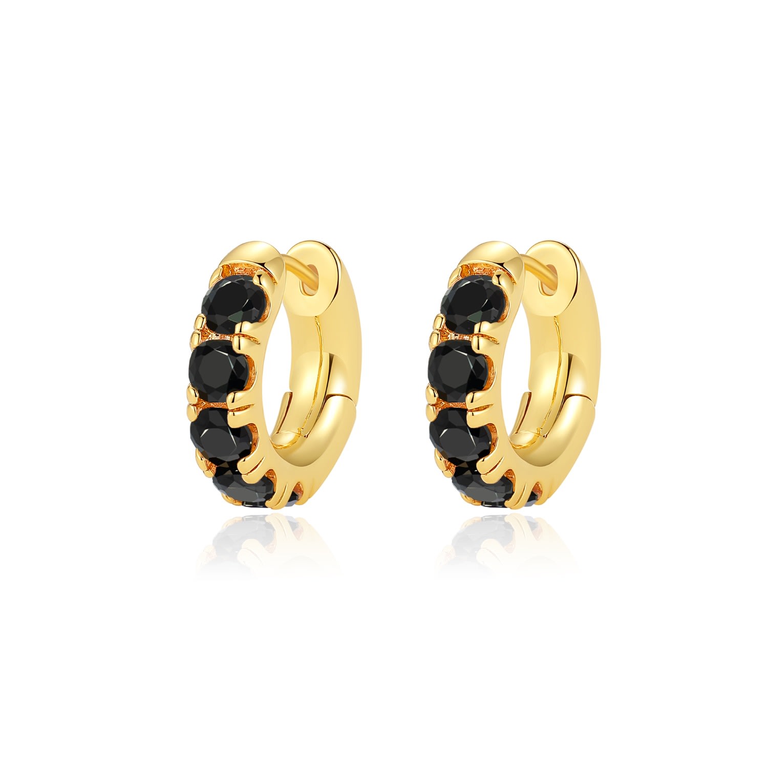 Women’s Gold / Black Daniela Gold Huggie Hoop Onyx Black Zirconia Earrings Classicharms