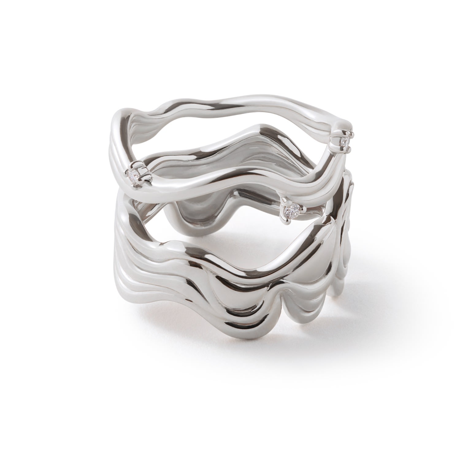 Women’s Interwoven Souls Wave Diamond Silver Ring Set Frida & Florence