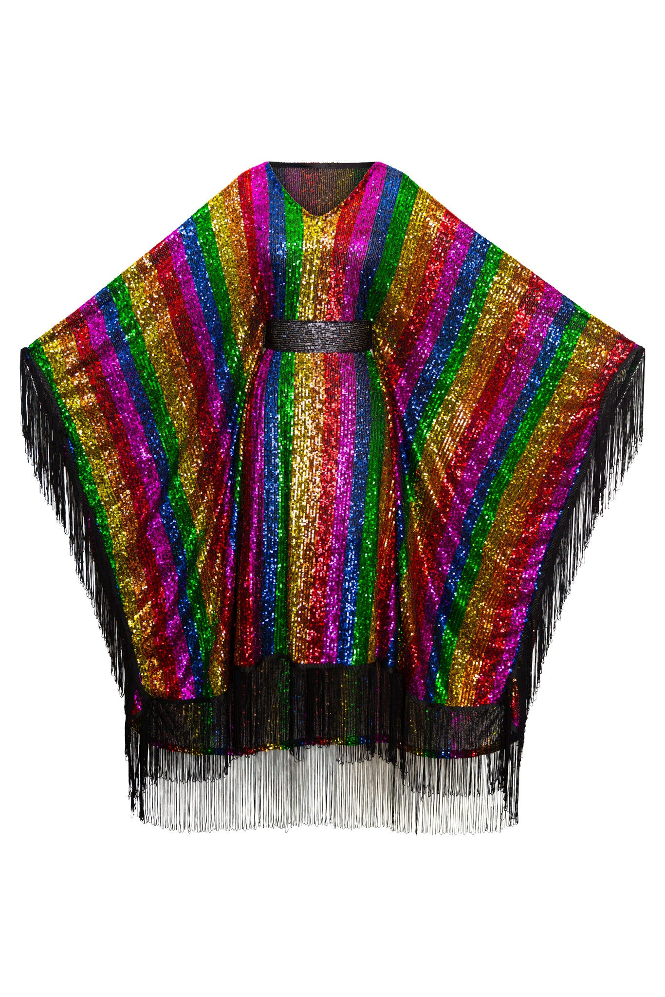 Byvinnik Women's Runway Squin Fringe Kaftan In She's A Rainbow
