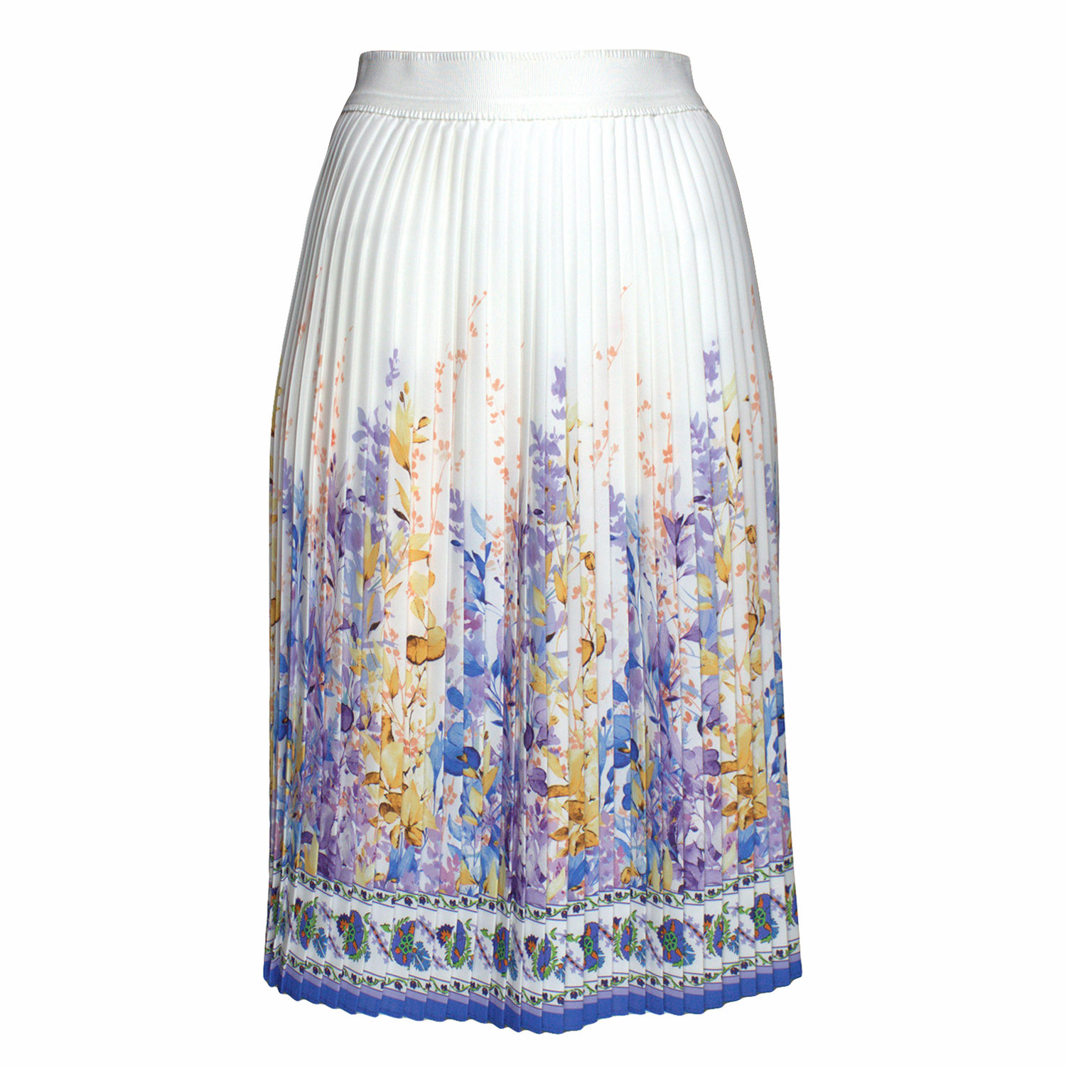 Lalipop Design Women's White Floral-print Pleated Recycled Fabric Knee-length Skirt In White