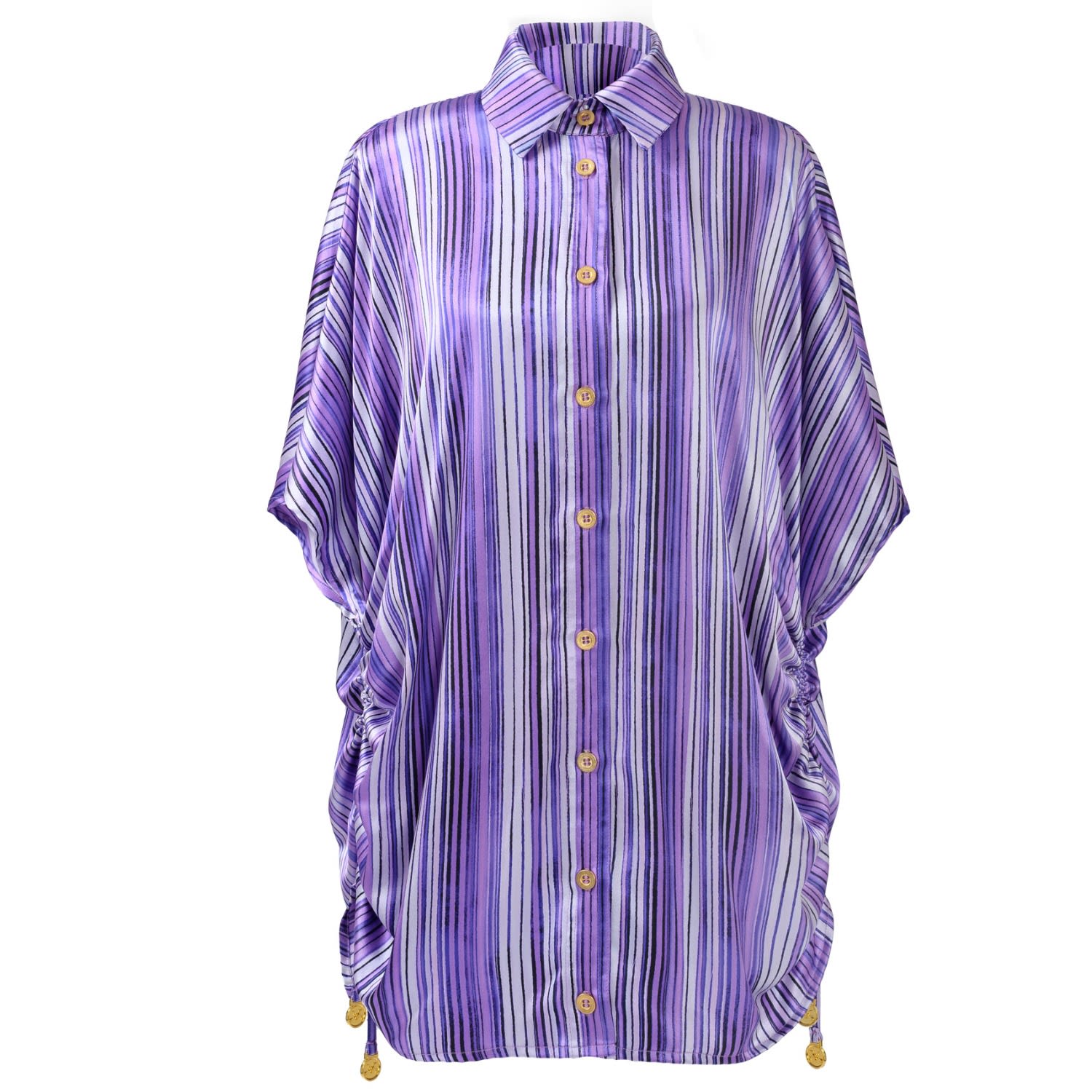 Women’s Pink / Purple Dalarna - Purple Stripe Oversized Silk Satin Button Shirt Large Kargede