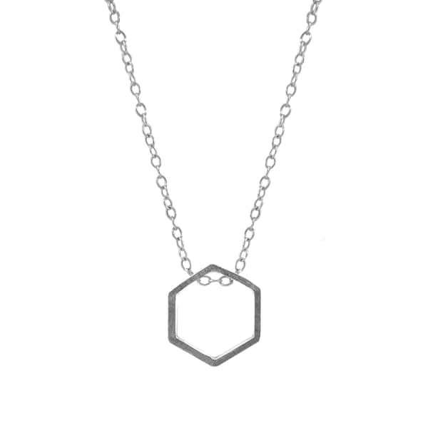 Anchor & Crew Lane Hexagonal Mini Geometric Silver Necklace Pendant In Silver